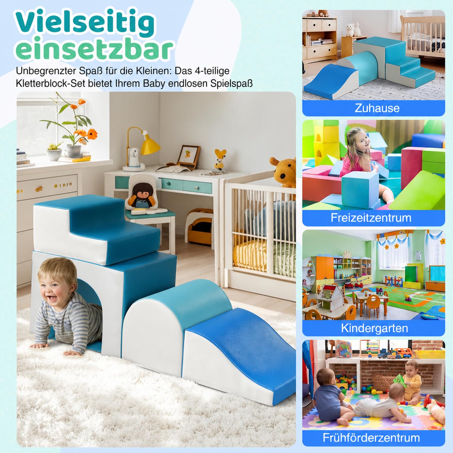 GeerWest Schaumstoff Bausteine Kinder Klettern: 4 PU-Leder Indoor Softbausteine Spielbausteine - Weiche Bausteine Baby Montessori Kletterspielzeug mit Ellipsenbogen