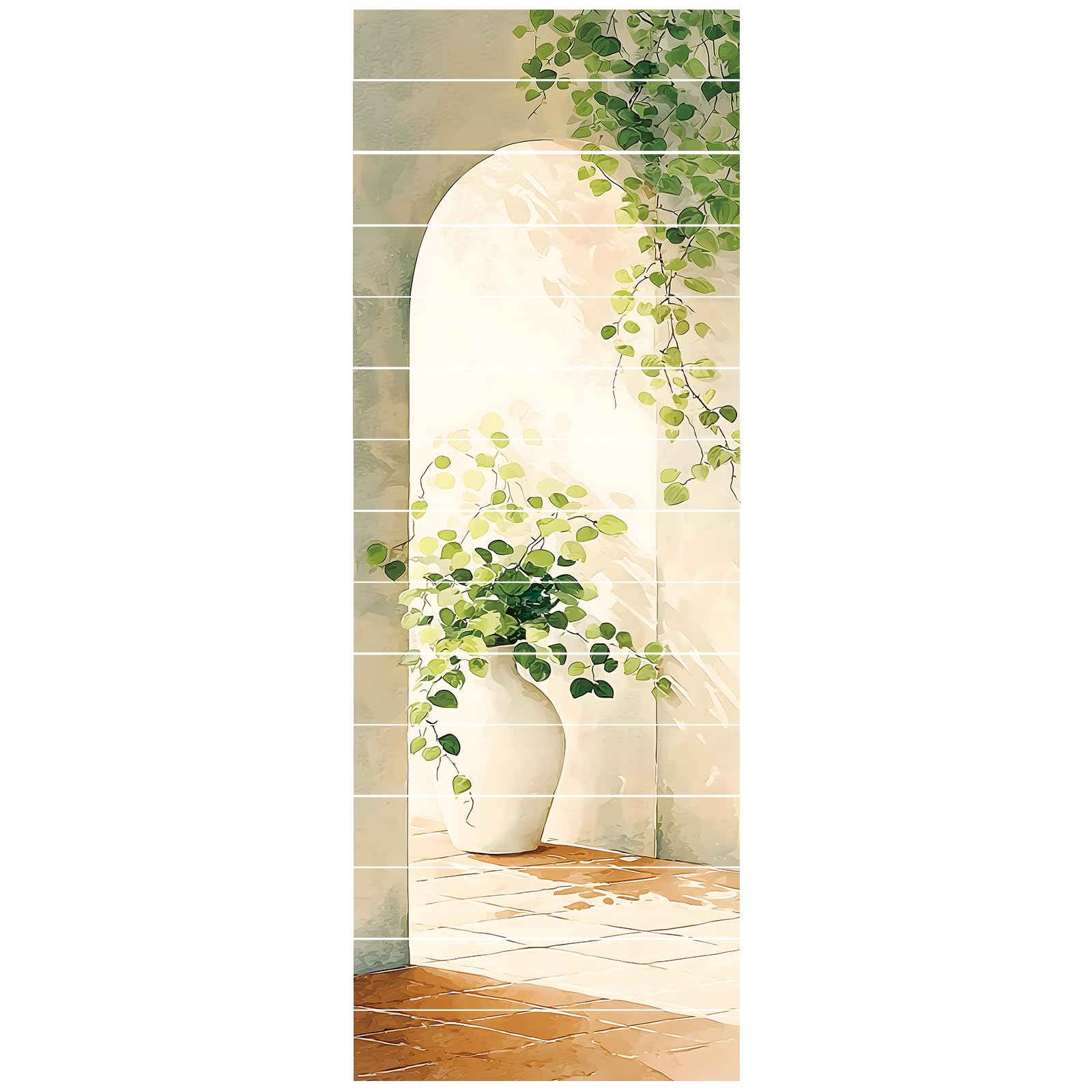 PLIGREAT 15 Pack Stair Risers Decals Sunlight Archway Peel and Stick Staircase Stickers Self-Adhesive Vase Green Leaves Art Staircase Murals for Steps DIY Home Hotel Stair Makeover Decor, 18x100cm