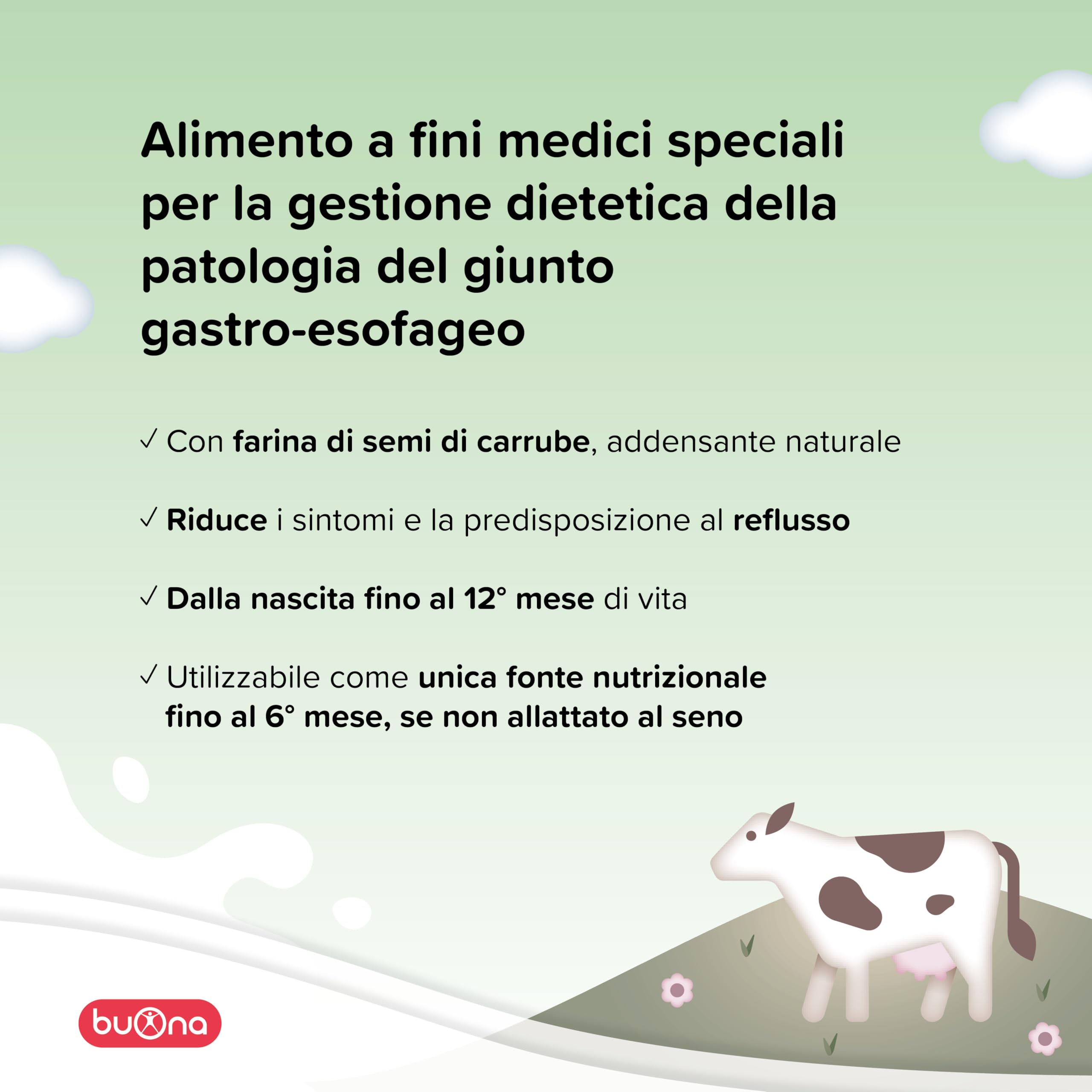 Buona Latte Antireflusso, BBmilk AR 400g, Latte in Polvere per Neonati 0-12 Mesi, con Farina di Semi di Carrube, Alimento a Fini Medici Speciali, Formula Addensata con Latte Fresco Pastorizzato