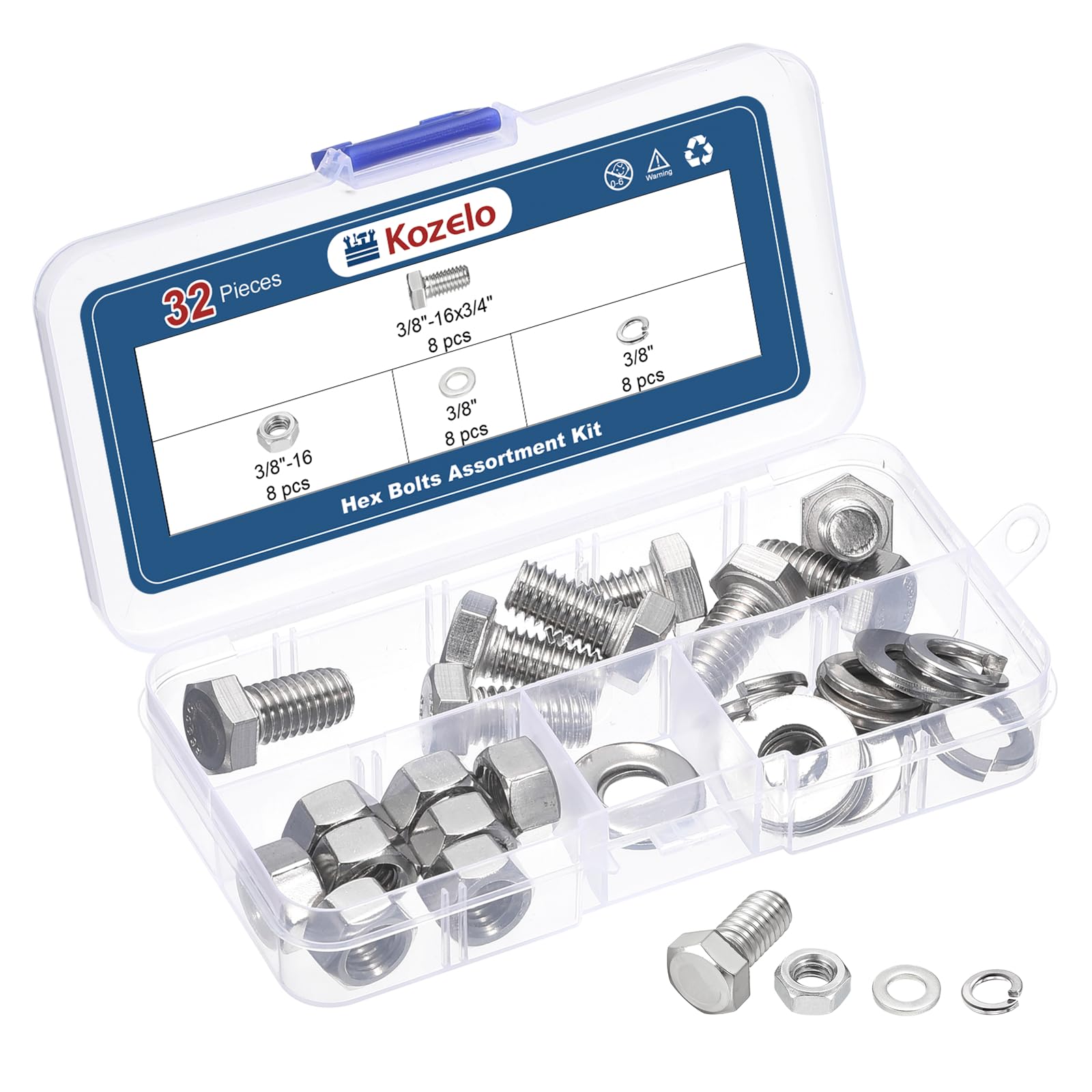 Kozelo 32 Pcs Bolts and Nuts Washers Kit