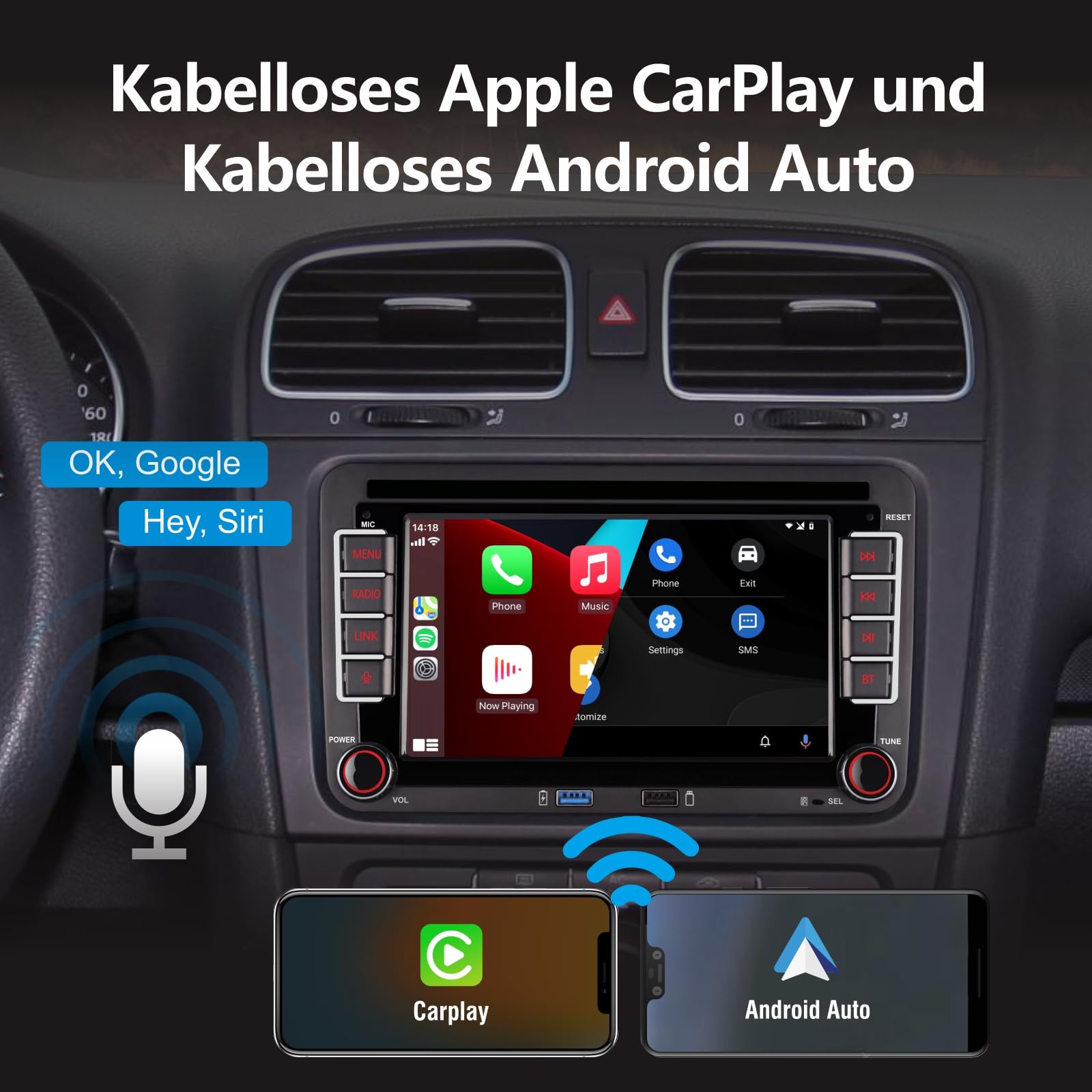 [2026 Aktualisiert] Double din Autoradio Kompatibel mit kabelloses CarPlay Android Auto mit Bluetooth/FM/AM Radio/USB/hohe Leistung für VW Golf 5 6 Passat Jetta Caddy EOS Tiguan Touran CC Polo