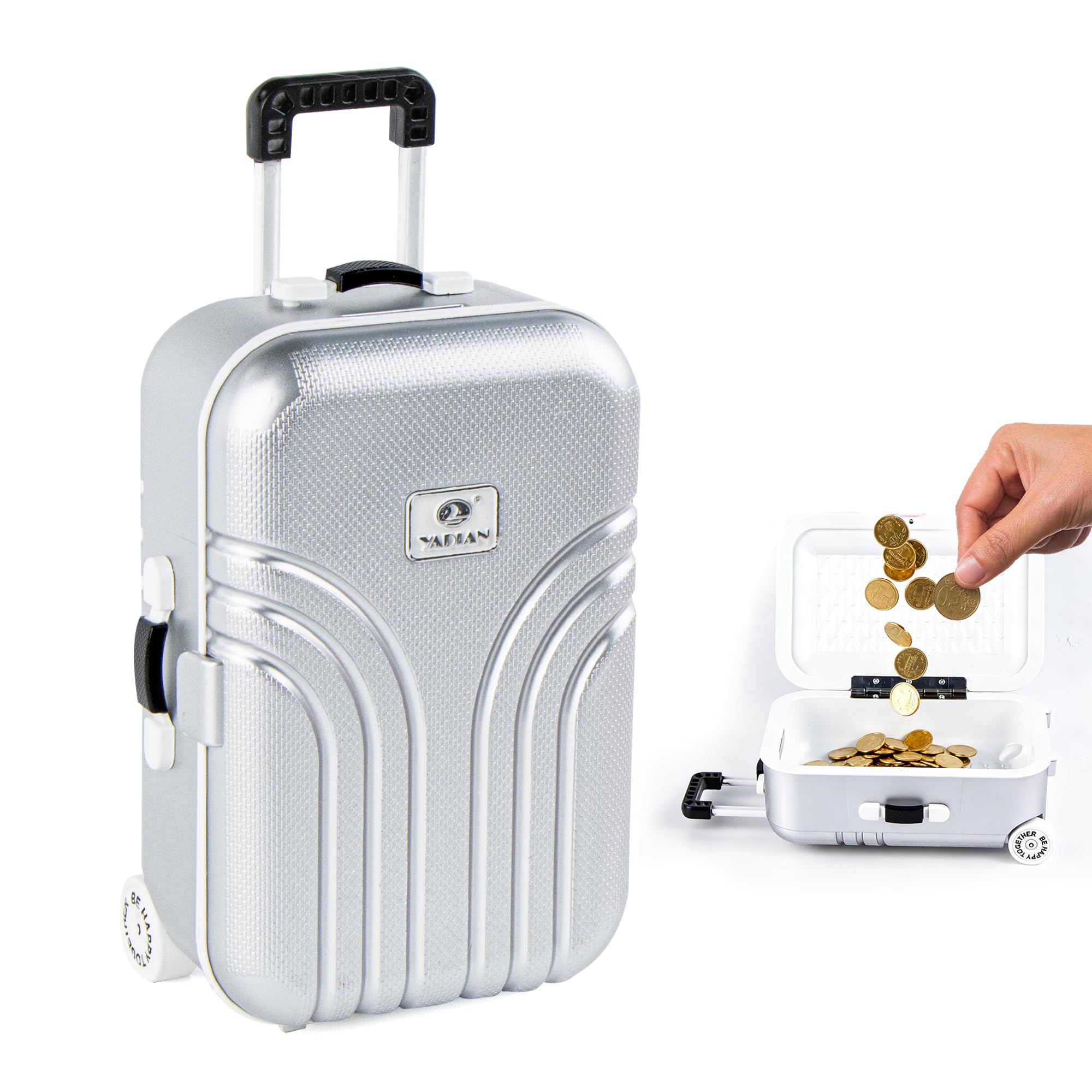 Tirelire Créative En Forme De Valise à Roulettes - Mini Chariot Bagages, Argentée | Cadeau Enfant, Décoration Tirelire Créative En Forme De Valise à Roulettes - Mini Chariot Bagages, Argentée | Cadeau Enfant, Décoration