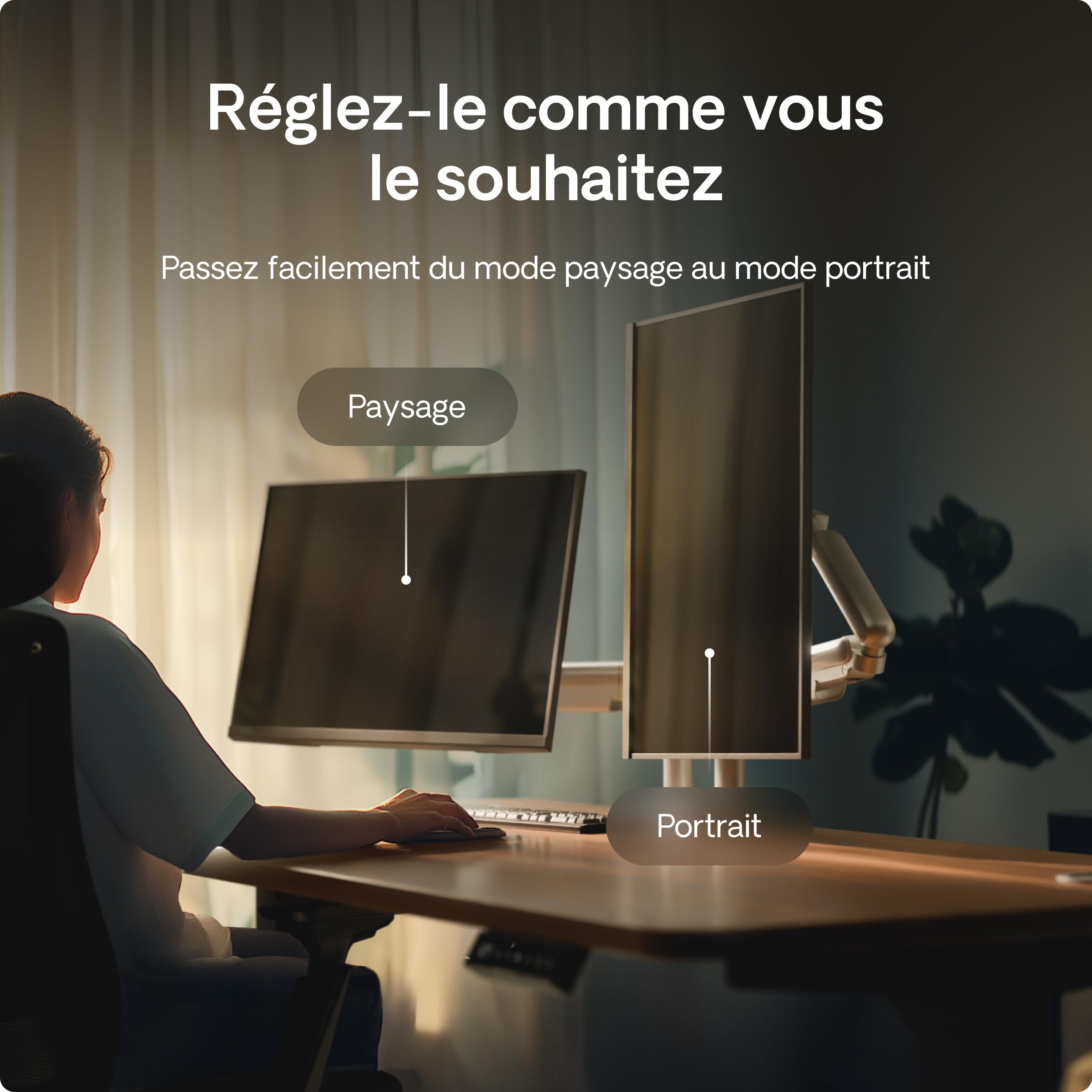 Desktronic Support Double Écran 34" 8kg Rotation 360° Hauteur Réglable VESA 75/100 Blanc