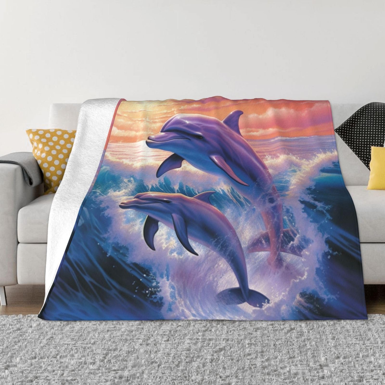 Couverture canapé dauphins en flanelle de microfibre douce 203x152