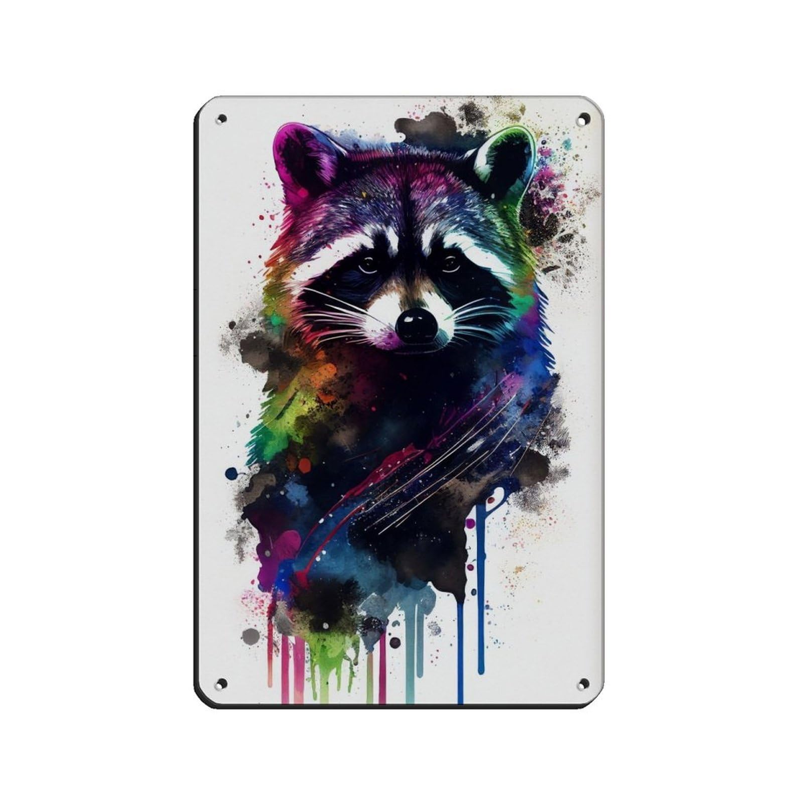 Watercolour Raccoon Portrait Poster Retro Poster Metal Tin Sign Chic Art Retro Iron Painting Bar People Cave Cafe Family Garage Poster Wall Decoration 8x12inch(20x30cm)