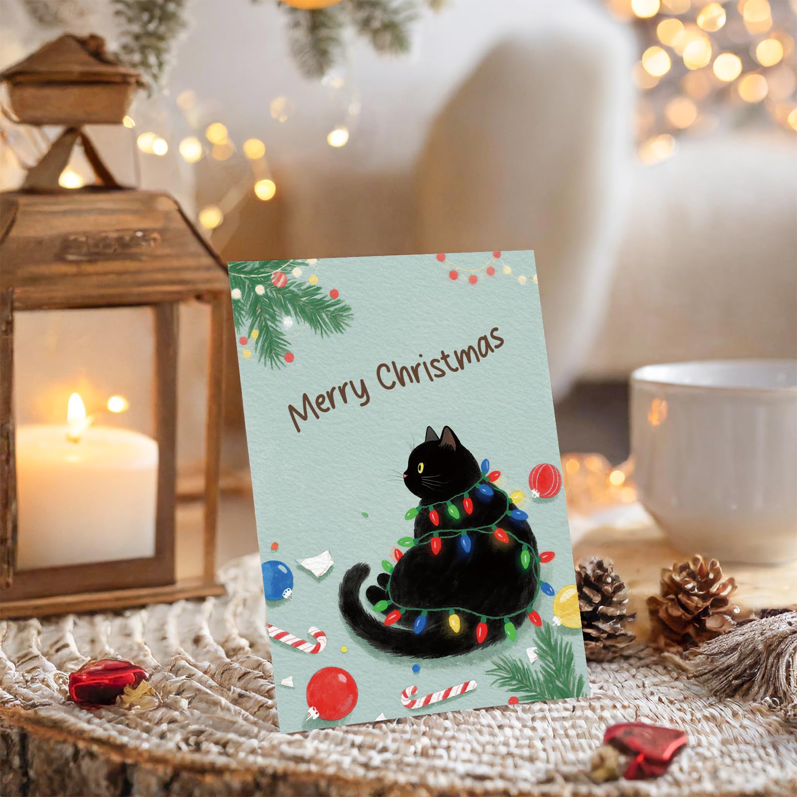 SuperShunhu Weihnachtskarten mit Katze, blanko, für Katzenliebhaber, festliches Urlaubsgrußkarten-Set mit Umschlägen und Aufklebern, 10,2 x 15,2 cm, 24 Stück