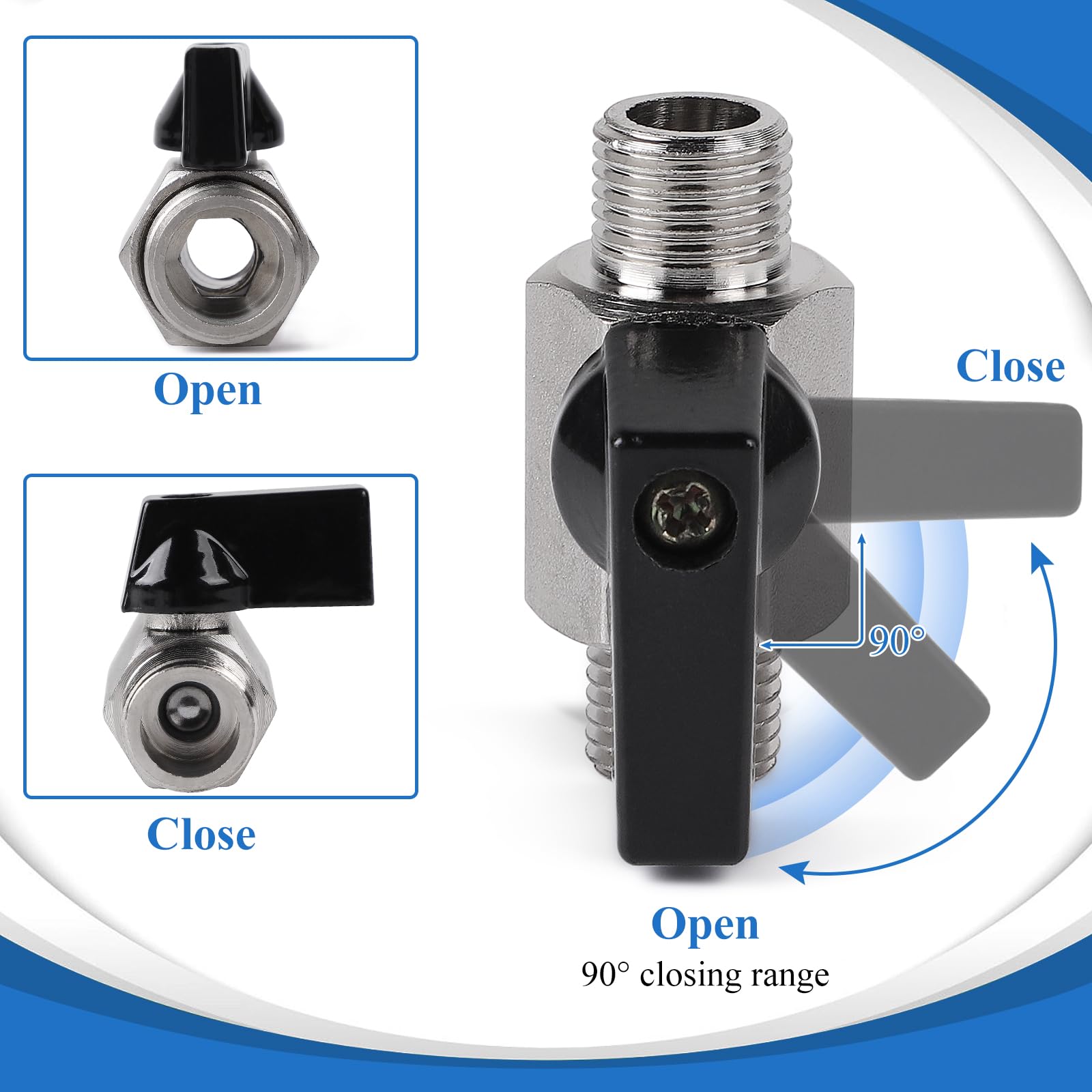 EFUTURETIME 2 x mini zawór kulowy zawór odcinający, 1/4" AG x 1/4" AG zawór odcinający, mosiądz niklowany zawór kulowy z taśmą teflonową