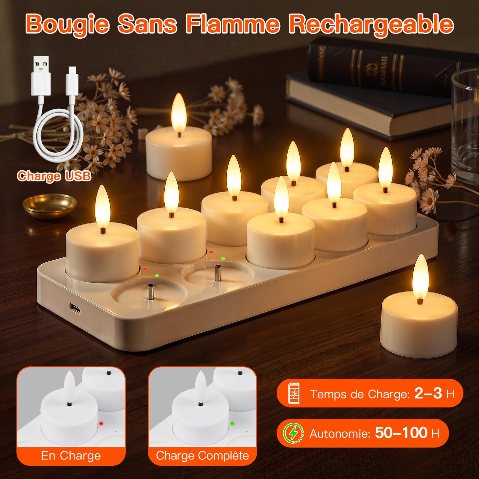 Ketom Lot de 12 Bougie LED Rechargeable, Petite Bougie Chauffe Plat LED