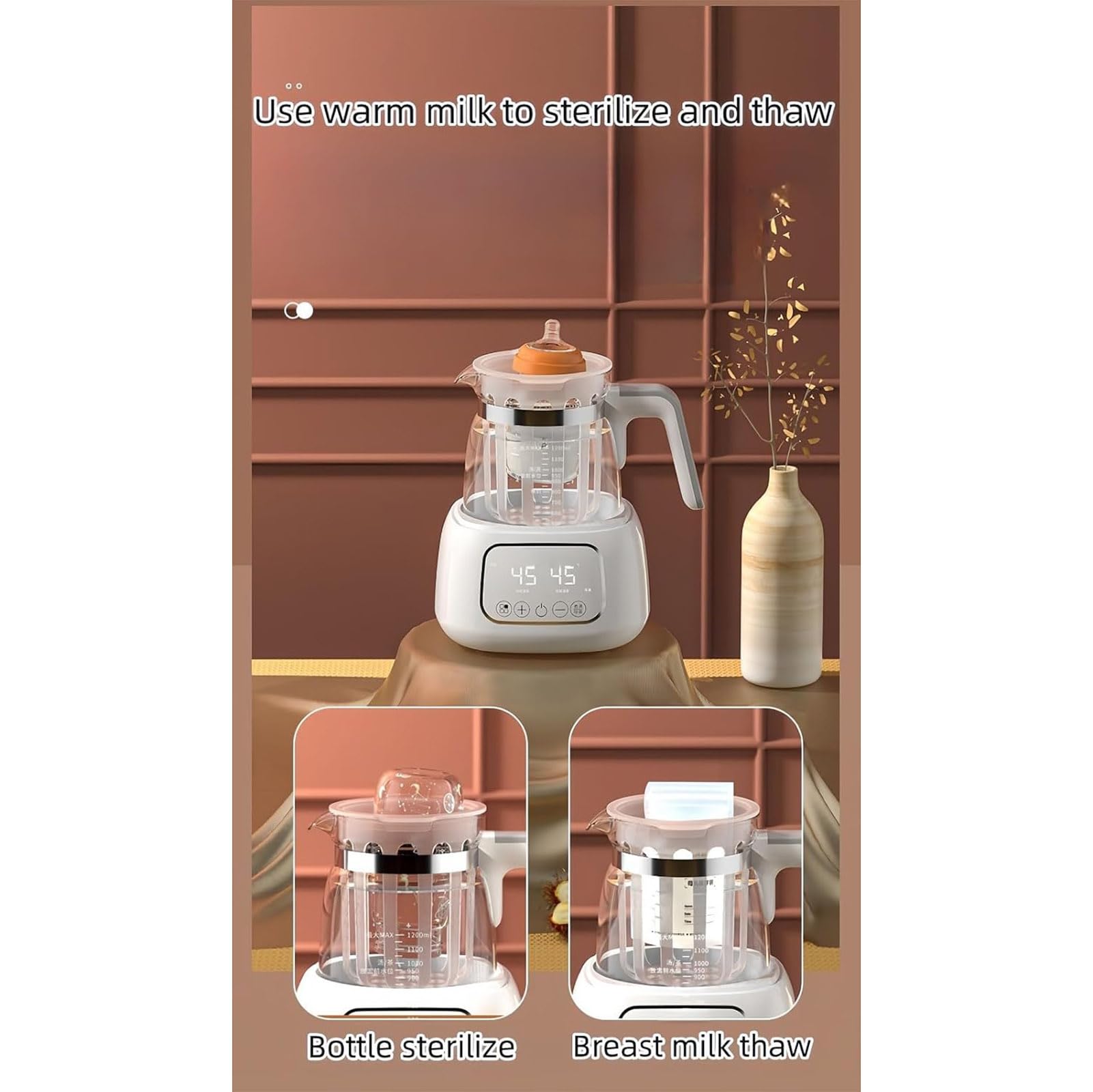 bollitore Elettrico in Vetro 1.3L con Controllo della Temperatura, 72H Mantenere Caldo, bollire Veloce, Display Touchscreen, Materiale borosilicato Sicuro, Bianco