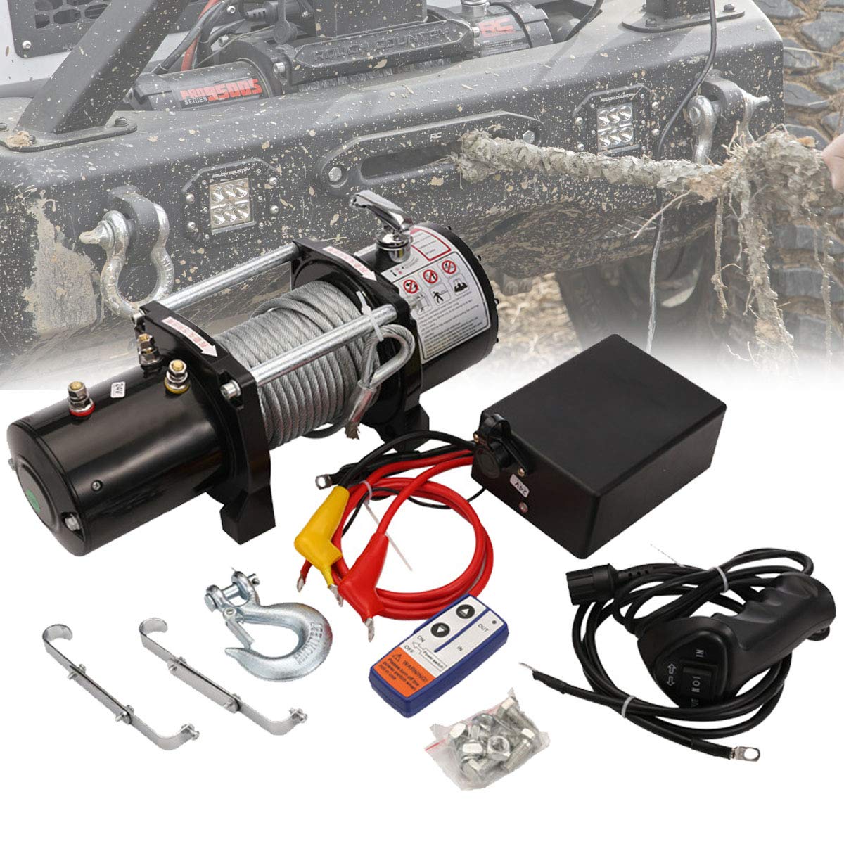 Buy POEO Heavy Duty Electric Winch, 12V/24V, 3000/3500/4000/4500lbs