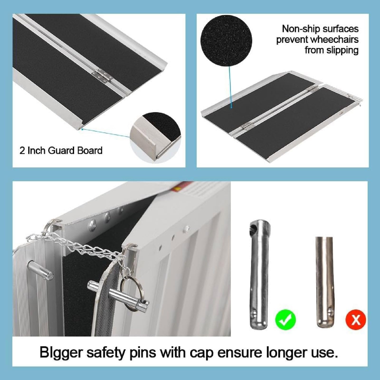 Rampa De Carga De Aluminio For Movilidad Portátil, Rampa Plegable Antideslizante For Silla De Ruedas, Escalera For Subir Motocicletas, Rampa De Umbral For Escaleras, Puertas, Bordillos, 800 Libras(36.