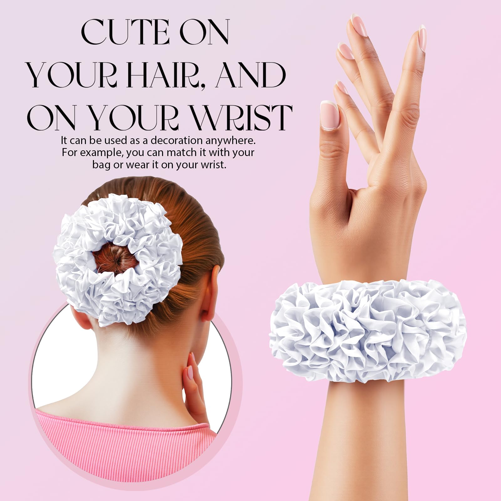 Scrunchies for women and girls, Satin hair ties big scrunchies, Suitable for multiple occasions, Women accessories, Birthday gifts for women, Palette Preen?White,1Pieces