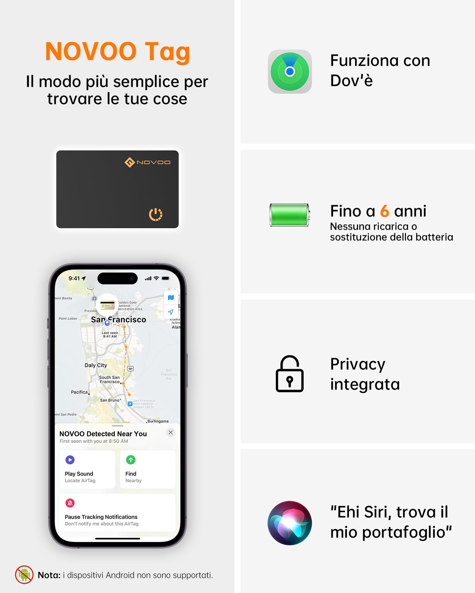 NOVOO Card Tracker IP68 impermeabile Bluetooth per Apple Find My, localizzatore oggetti per bagagli portafogli