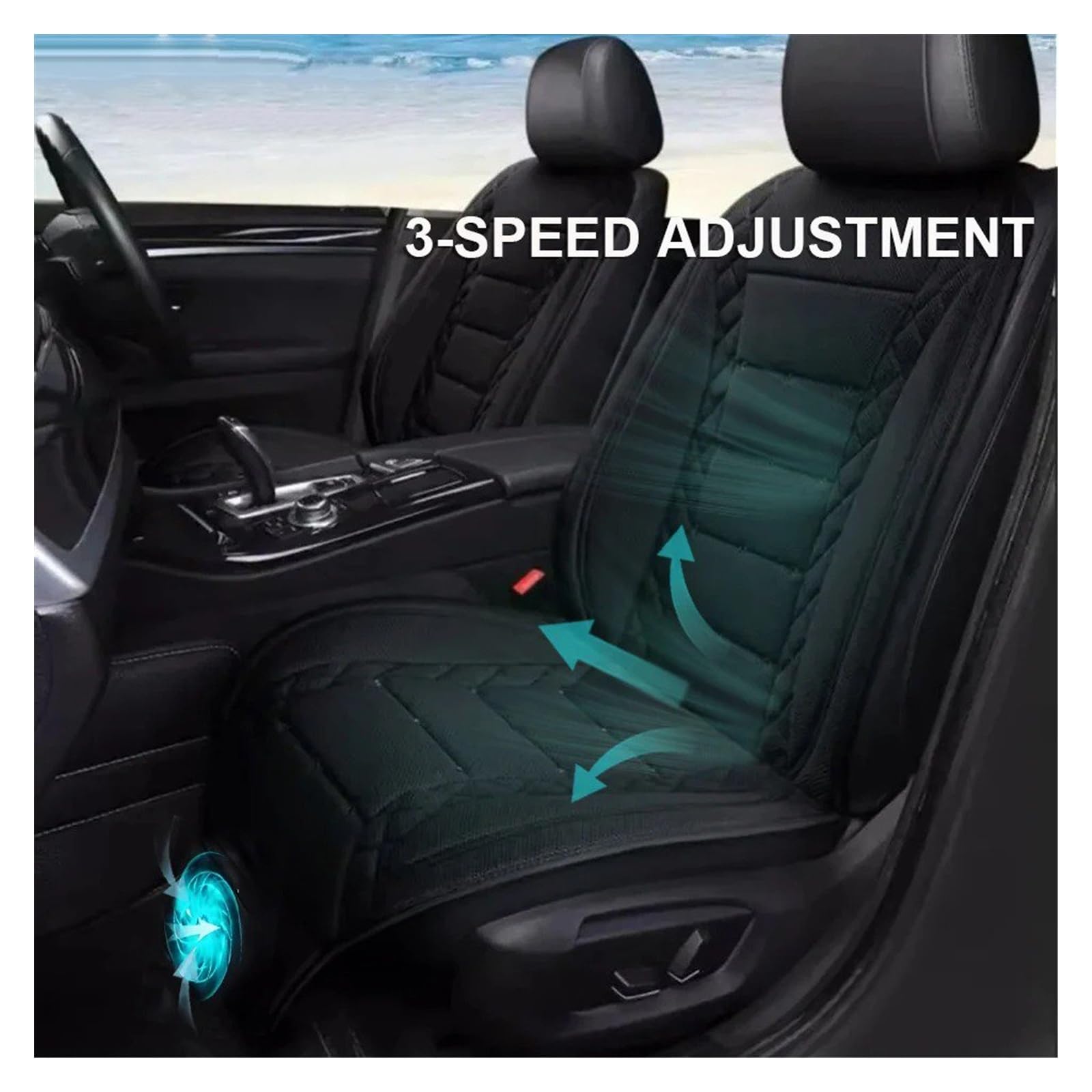 Cubre Universal Cojín Universal para Asiento Aire Fresco Verano Funda Transpirable con Carga USB 12V/24V Y Ventilador Ajuste 3 Velocidades Multicolor