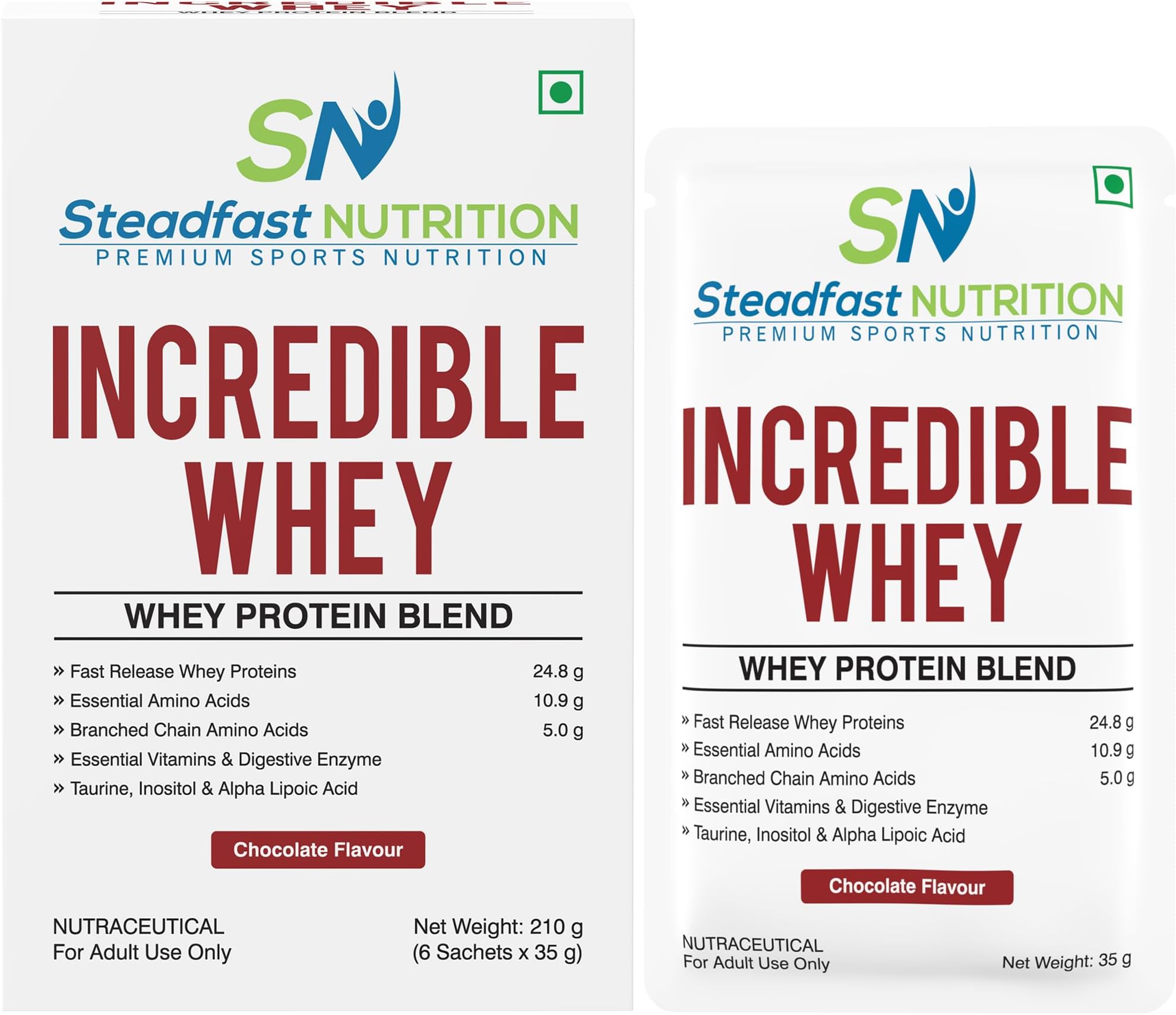 Steadfast Nutrition Incredible Whey Protein Blend Essential Amino Acids Protein Powder (Chocolate 6 Sachets, 210g)