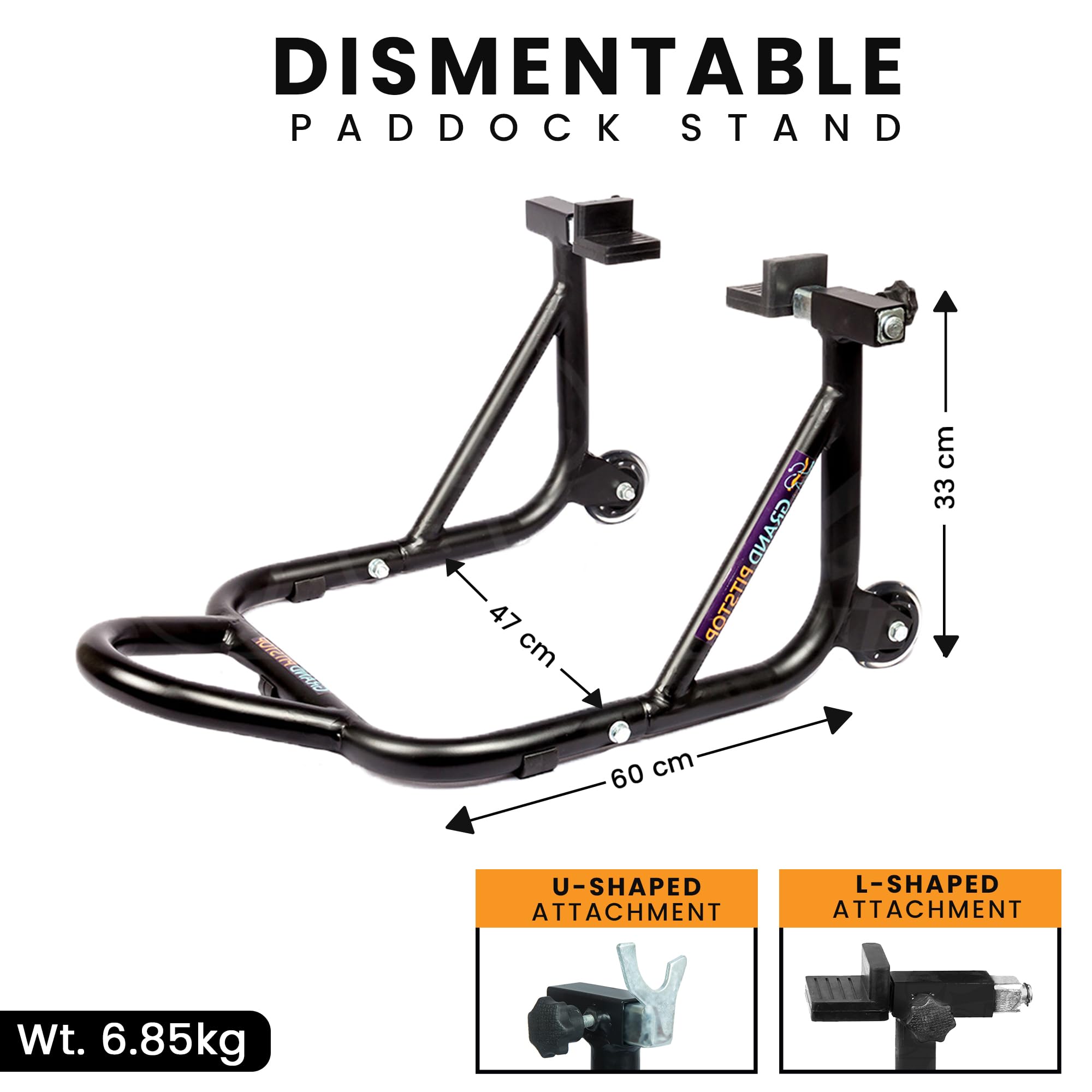 GRAND PITSTOP Motorcycle Stand, Paddock Lift Stand for Rear Wheel with Fork & Swingarm Spool,Weight capicity 990Lbs & 450 Kg's, Dismantable Stand, for Yamaha Honda Kawasaki Suzuki Motorcycles, Black