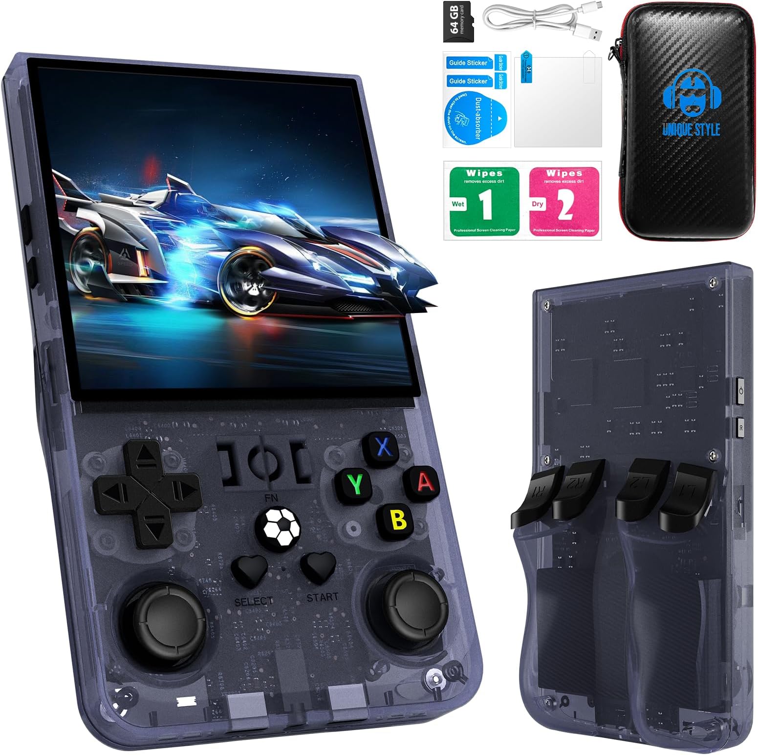 AISLPC 2025 New Upgrade R36MAX Retro Handheld Game Console with 64G Built-in 18000+ Classic Games, Portable Hand Held Open Source Linux System 4.0-in 4k HD IPS Screen Video Player(Gray 64GB)