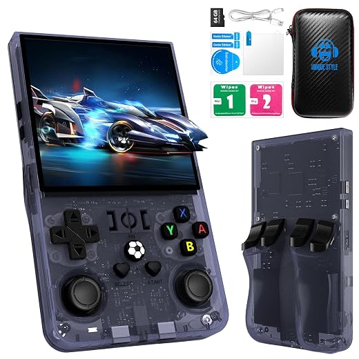 R36MAX Retro Handheld Game Console, 4.0-Inch IPS Display, 720x720 Resolution, Linux System, 64GB Support 18,000+ Classic Games, 4000mah Battery, with Portable Case(Gray 64GB)