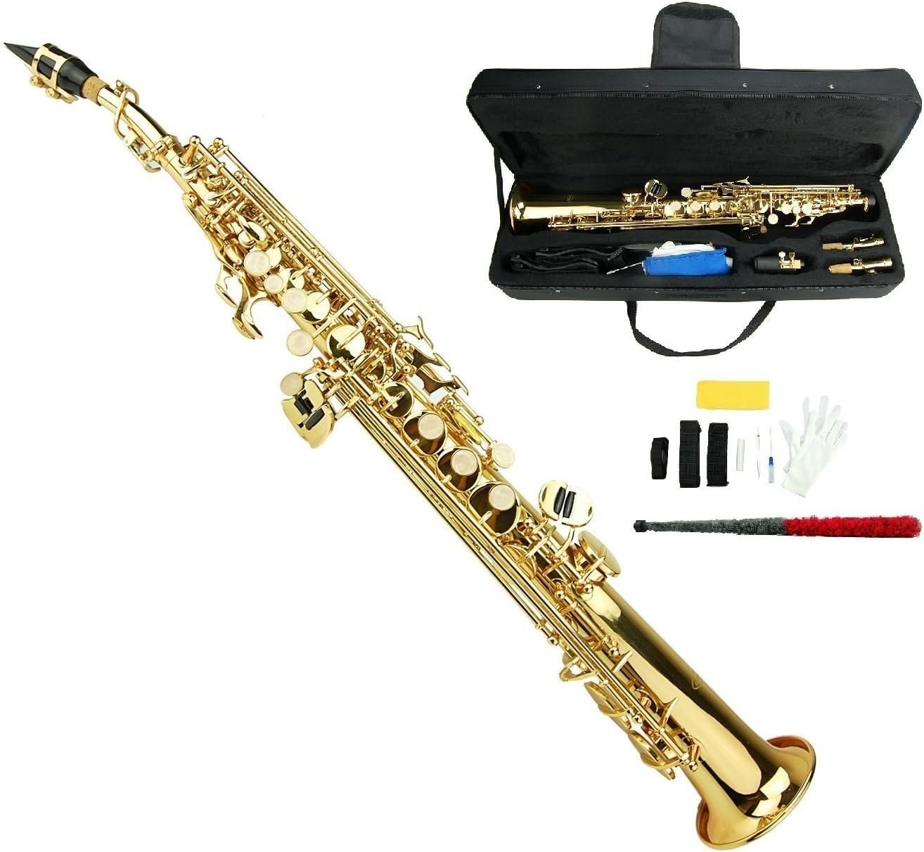 Crystalcello CWD417 B Flat Lacquer Plated Soprano Saxophone and Accessories