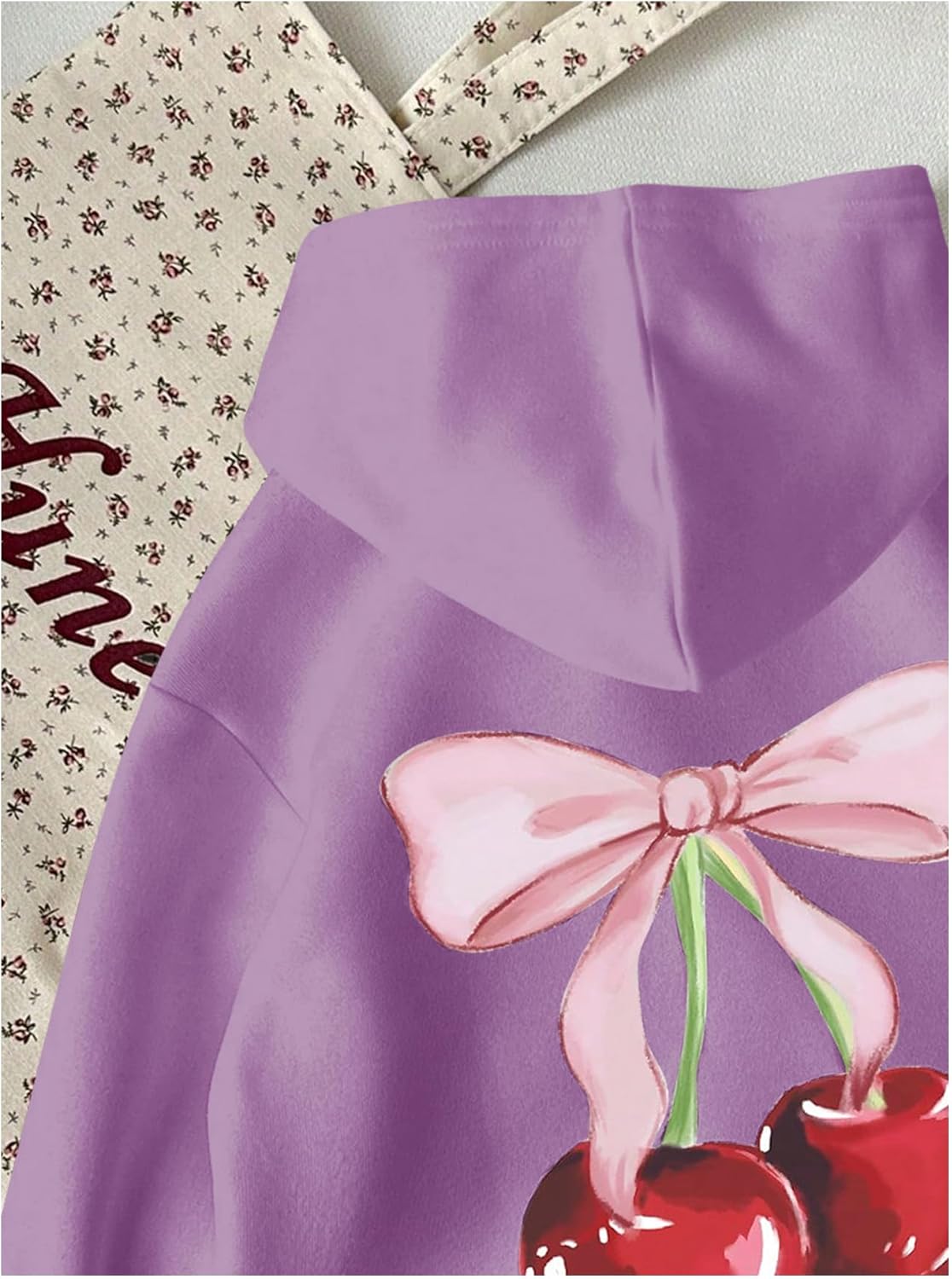 WDIRARA Girl's Cherry Graphic Hoodie Long Sleeve Hooded Sweatshirt Cute Pullovers Tops - Image 3