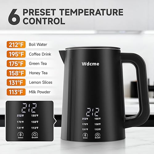Miniatura 2 de Hervidor eléctrico de viaje pequeño de 22.0 fl oz, 800 W, 6 tetera inteligente con control de temperatura, caldera de agua caliente de doble voltaje