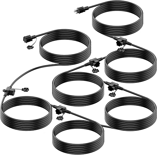 Miniatura 7 de Cable de extensión para exteriores, múltiples salidas, cable de extensión de luz de Navidad de 25 pies, espaciado uniformemente, 3 enchufes con