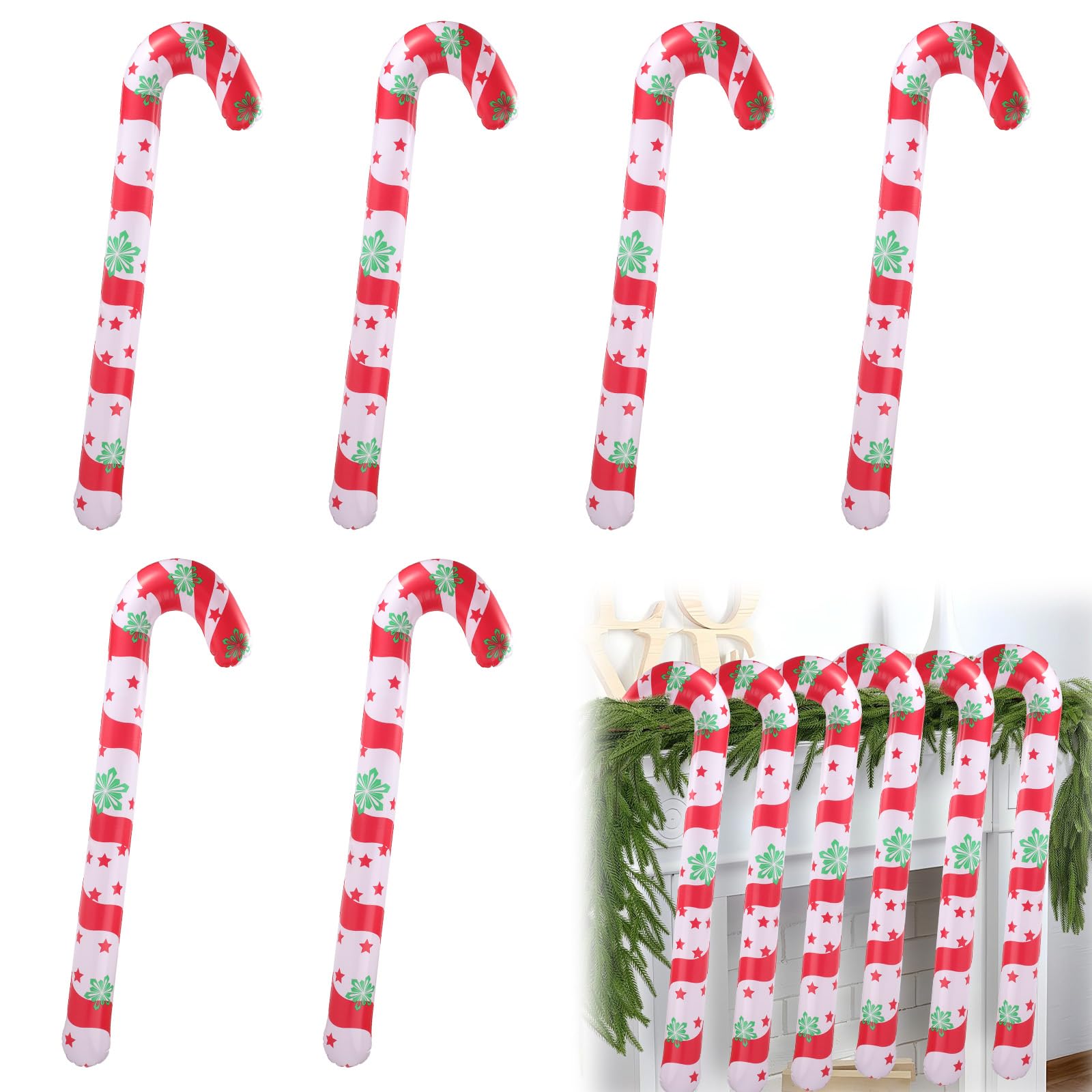 6pcs Inflatable Candy Canes, 88cm/35in Large Christmas Candy Cane Balloons Funny Christmas Party Decoration Supplies Suitable for Home Office School Holiday Decor