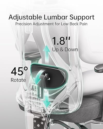 Miniatura 13 de Hbada P3 Silla de oficina ergonómica con soporte lumbar ajustable 2D, silla de oficina con reposacabezas y reposabrazos ajustables, función de