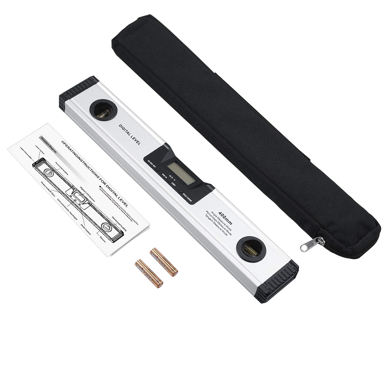 Neoteck 400mm/16inch Niveau à Bulle Numérique avec Indicateur Audio Numérique Spirit Level-Finder Angle en Alliage d'Aluminium avec Base Magnétique Outils de Mesure Angle Jauge Grand Écran LED Clair