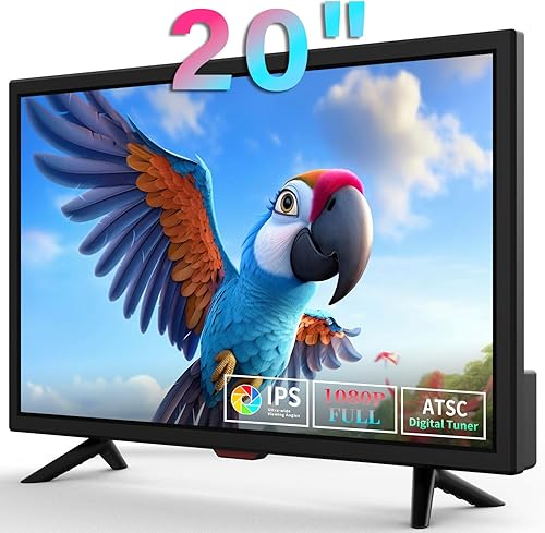 TV de 20 pulgadas, TV de pantalla plana de cocina pequeña con puerto para auriculares, puertos HDMI, USB y VGA, cable DV-12V y adaptador de CA para