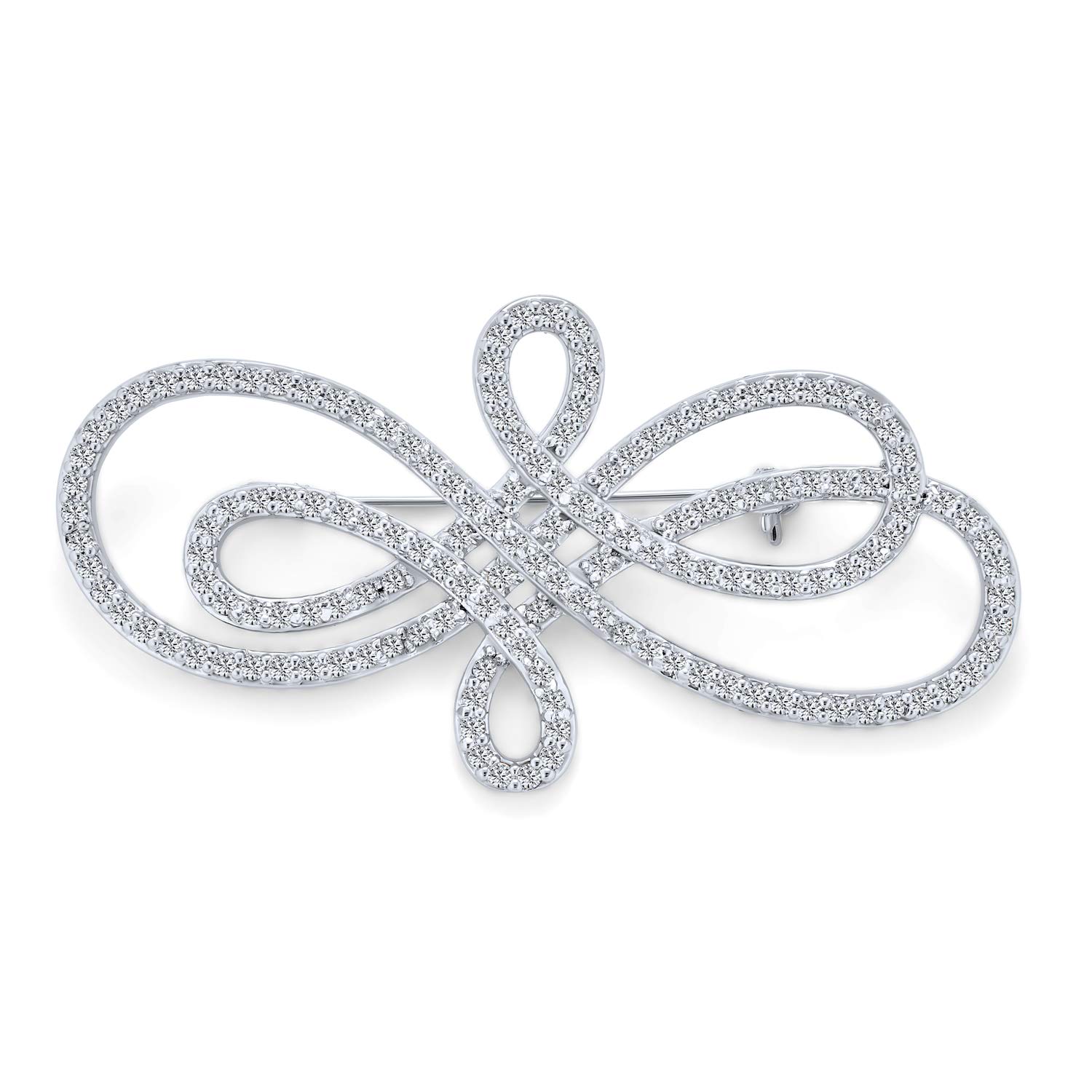 Espiral Grande Pave Cubic Zirconia Art Deco Estilo Vintage Moda Infinito Broche Alfiler Para Mujer Tono Plata Chapado En Rodio