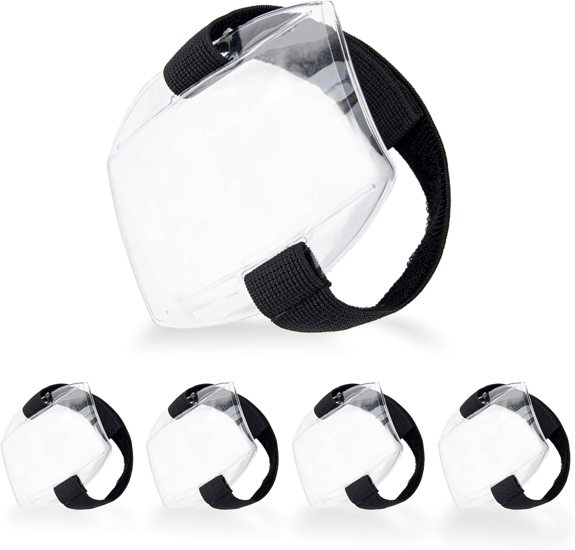 5 Pack Arm Badge Holder Card ID Armband with Black Adjustable Elastic Strap Fastener Clear Plastic Name Tag