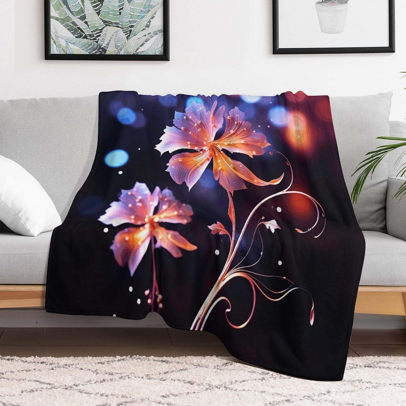 Couverture en micro polaire grand plaid lit et canapé à fleurs 152x203cm