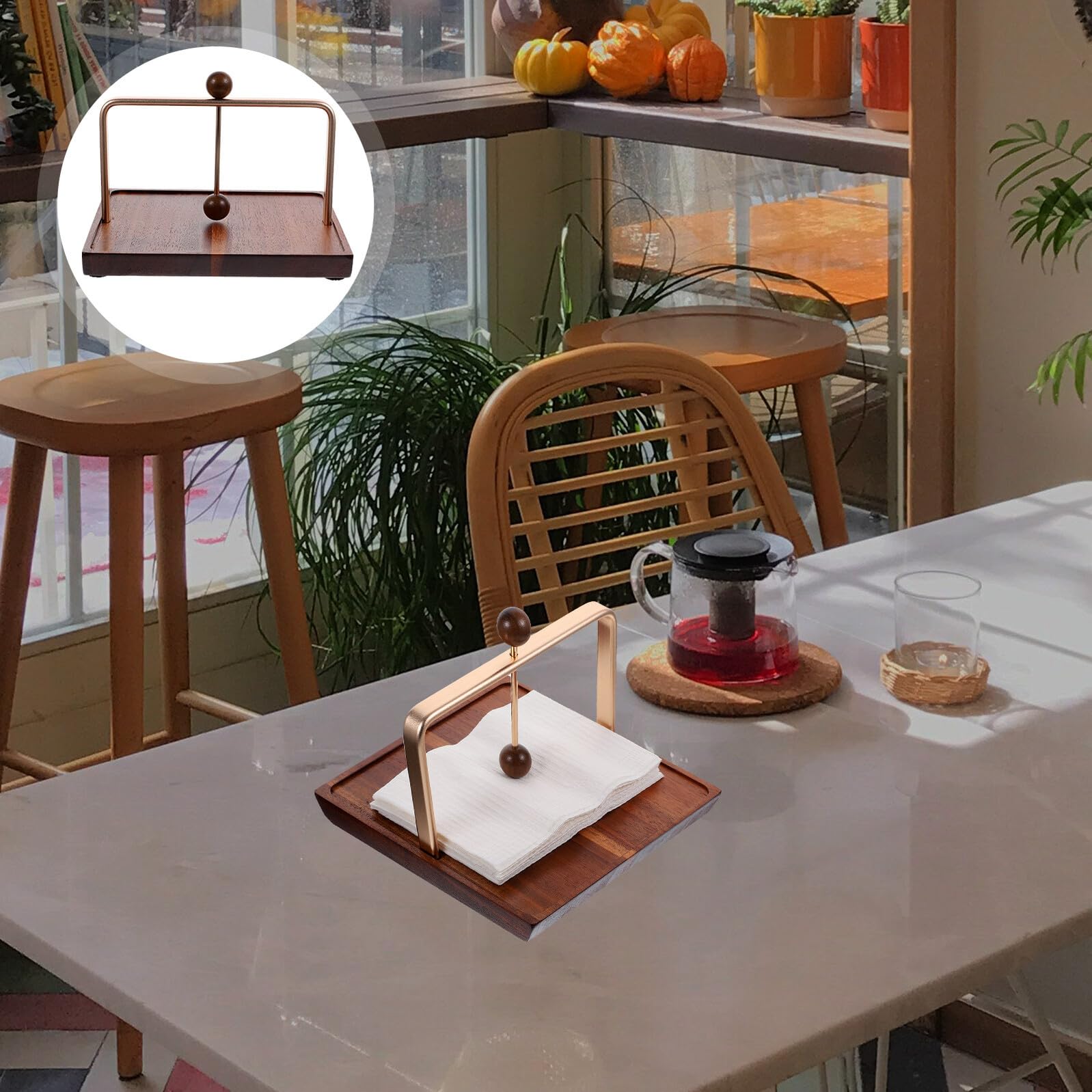 Lurrose Servilletero para Mesa Cuadrado Pequeño de Madera y Hierro, Diseño Vintage Funcional, para Cocina y Comedor, Adecuado para Restaurante y Hogar, Soporte Compacto para Servilletas