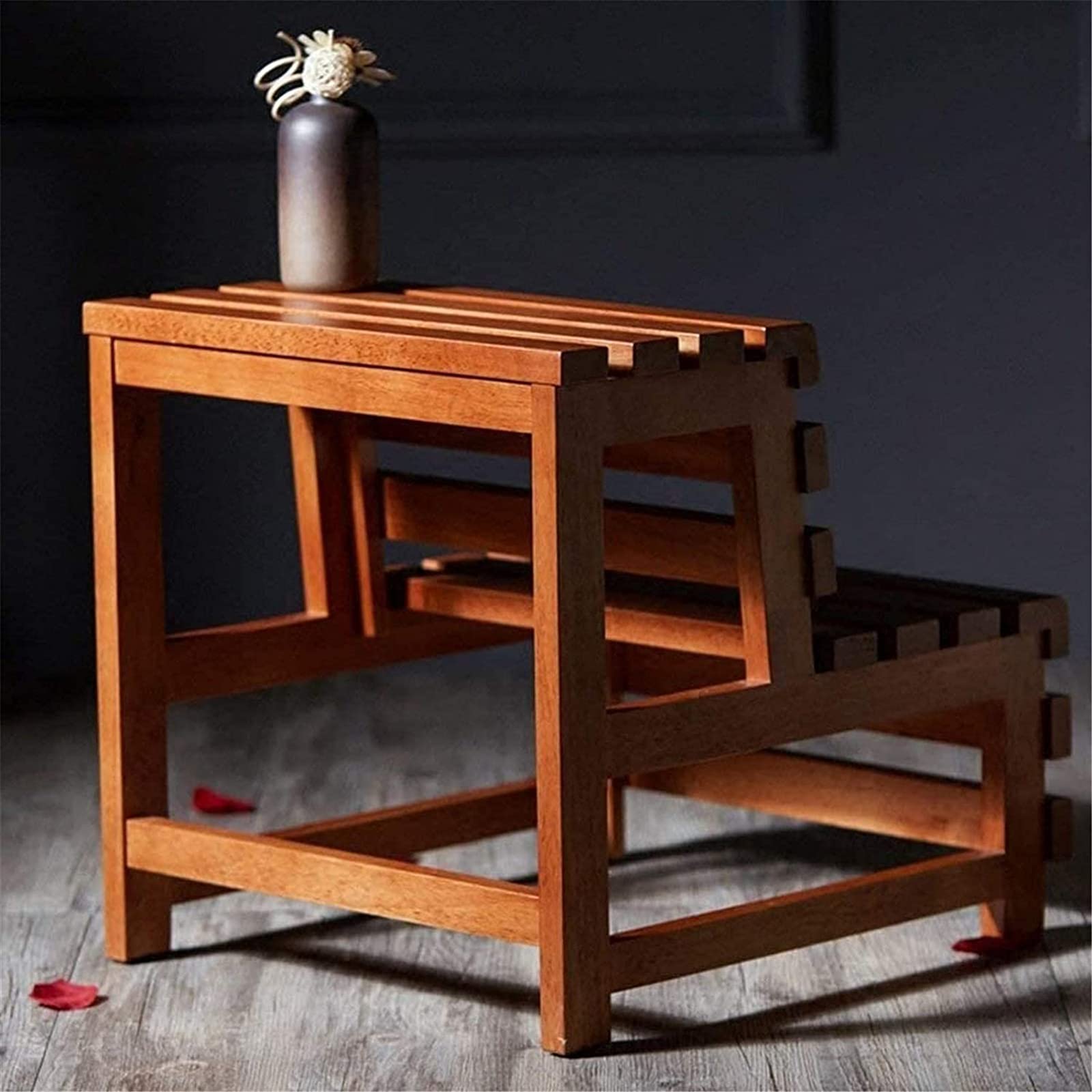 Taburete plegable de madera con 2 escalones de escalera para uso en interiores, portátil, antideslizante y resistente, para cambiar zapatos de bañera y almacenamiento, pedal ampliado para una escalada