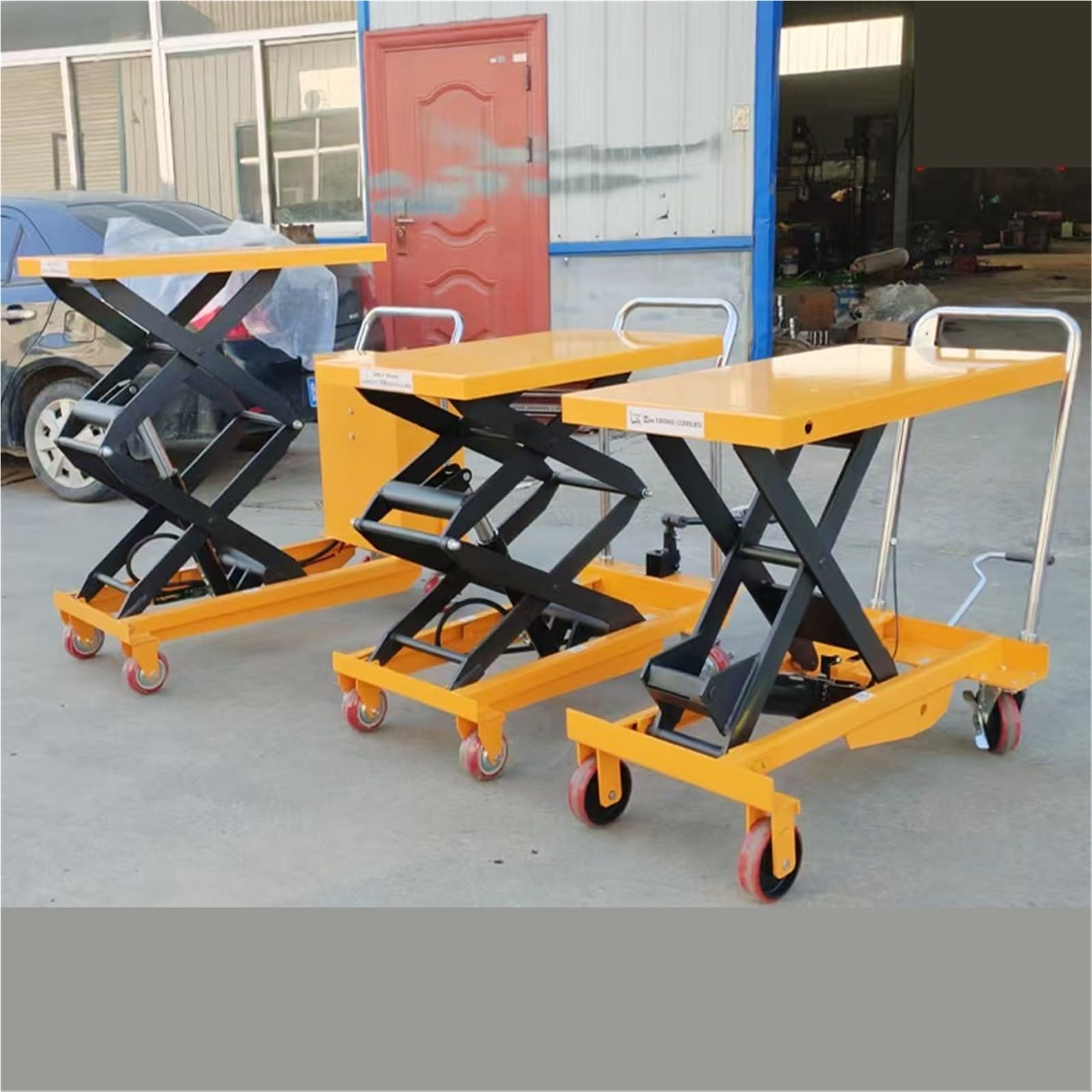 Hydrauliczny wózek widłowy z podwójnymi nożyczkami z antypoślizgową podkładką do przenoszenia i transportu materiałów (350 kg),