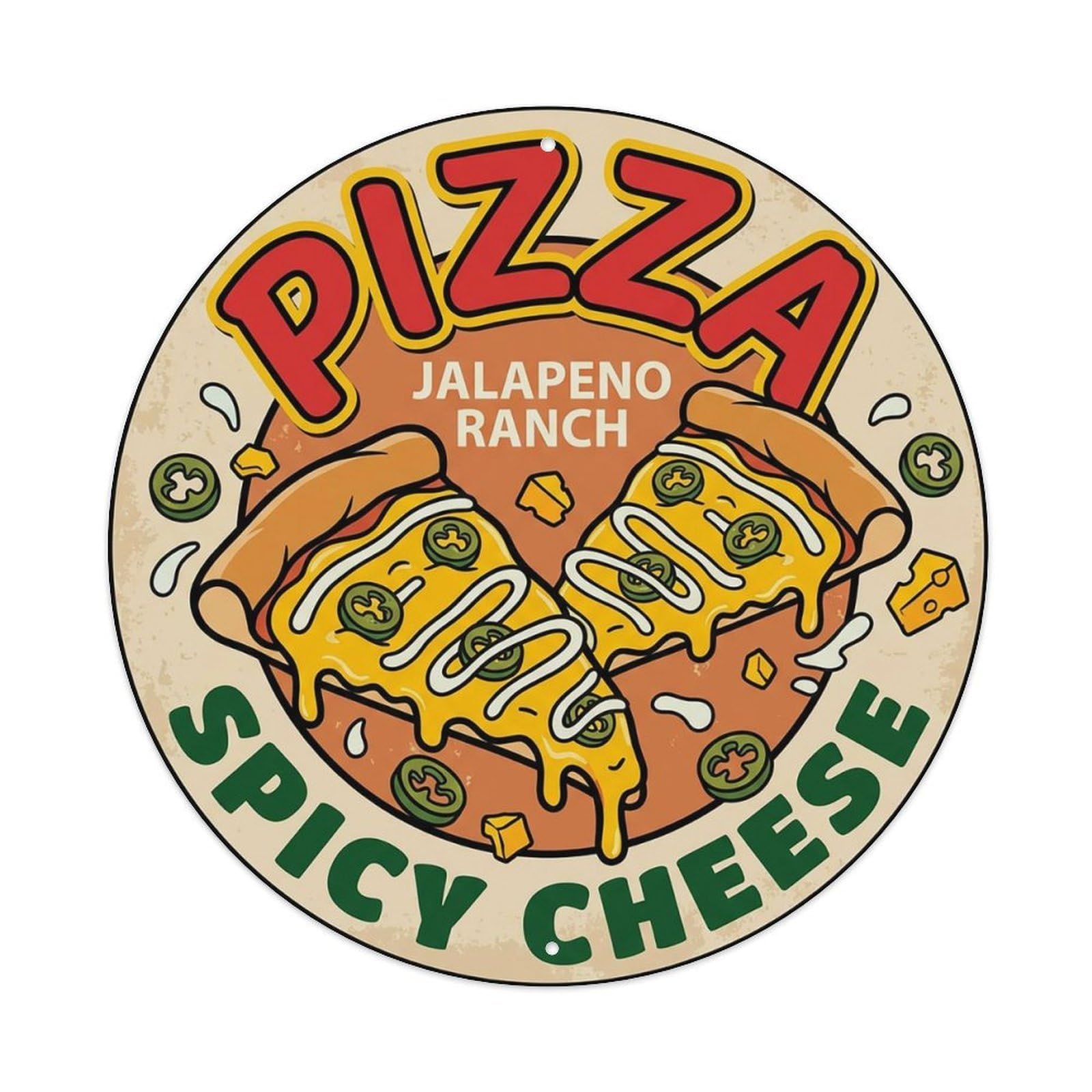 Cwbufd Vintage Style Vintage Pizza Slice Italian Traditional Cuisine Jalapeno Vintage Metal Tin Sign Plaque Wall Decor For Cafe, Club Bar, Office, Garden Metal Poster 8X8inch