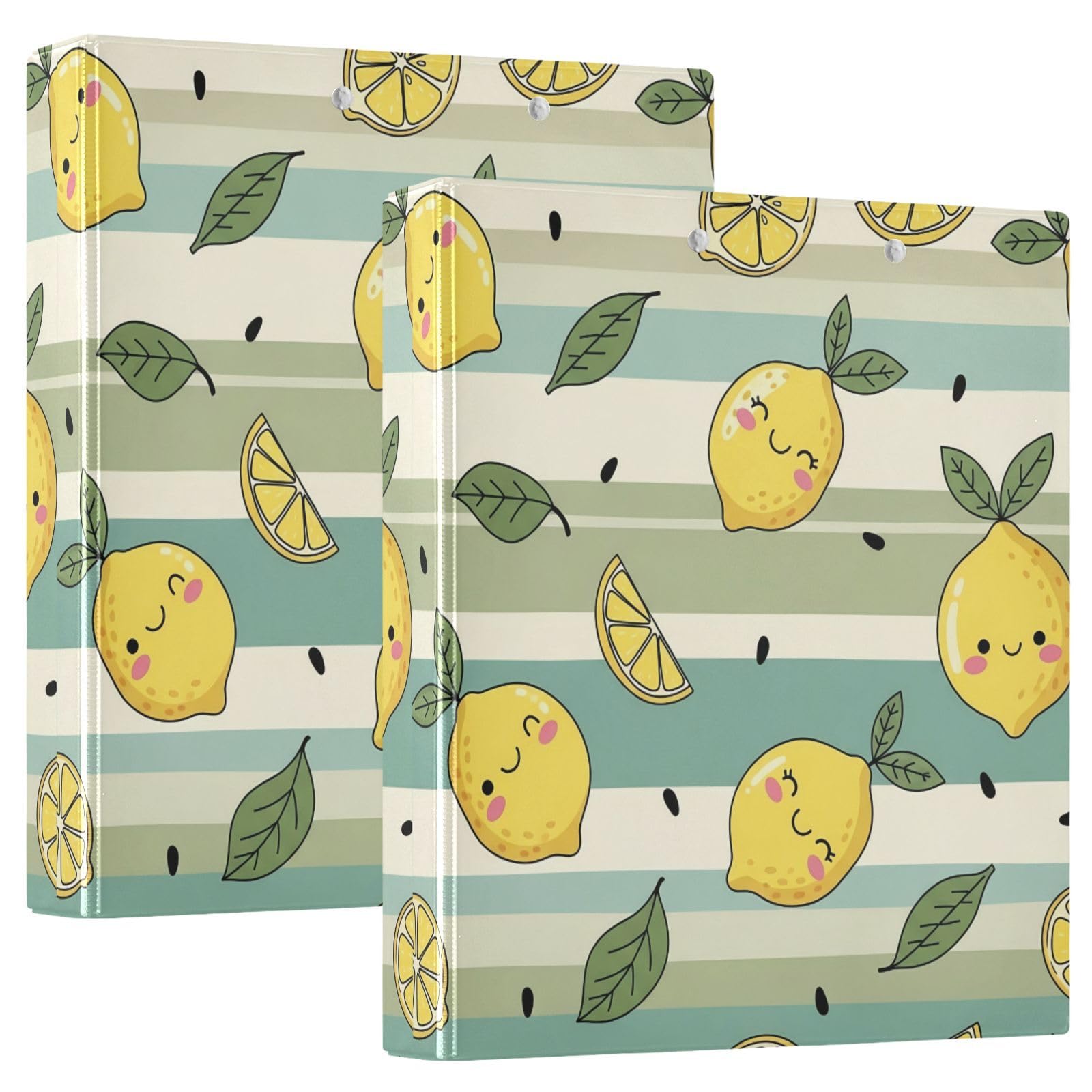 Raccoglitori ad anelli con 3 anelli, 3,8 cm, motivo limoni kawaii, decorativi, con clip in metallo, formato A4, organizer per casa e ufficio, confezione da 2