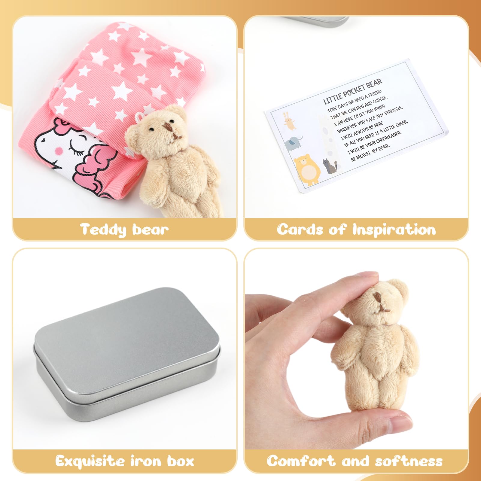 SMCEHEYA Little Pocket Bear Hug, Teddy Bear in a Tin Box, Pocket Hug Plush Toys, Get Well Soon Gifts, First Day at School - Image 3