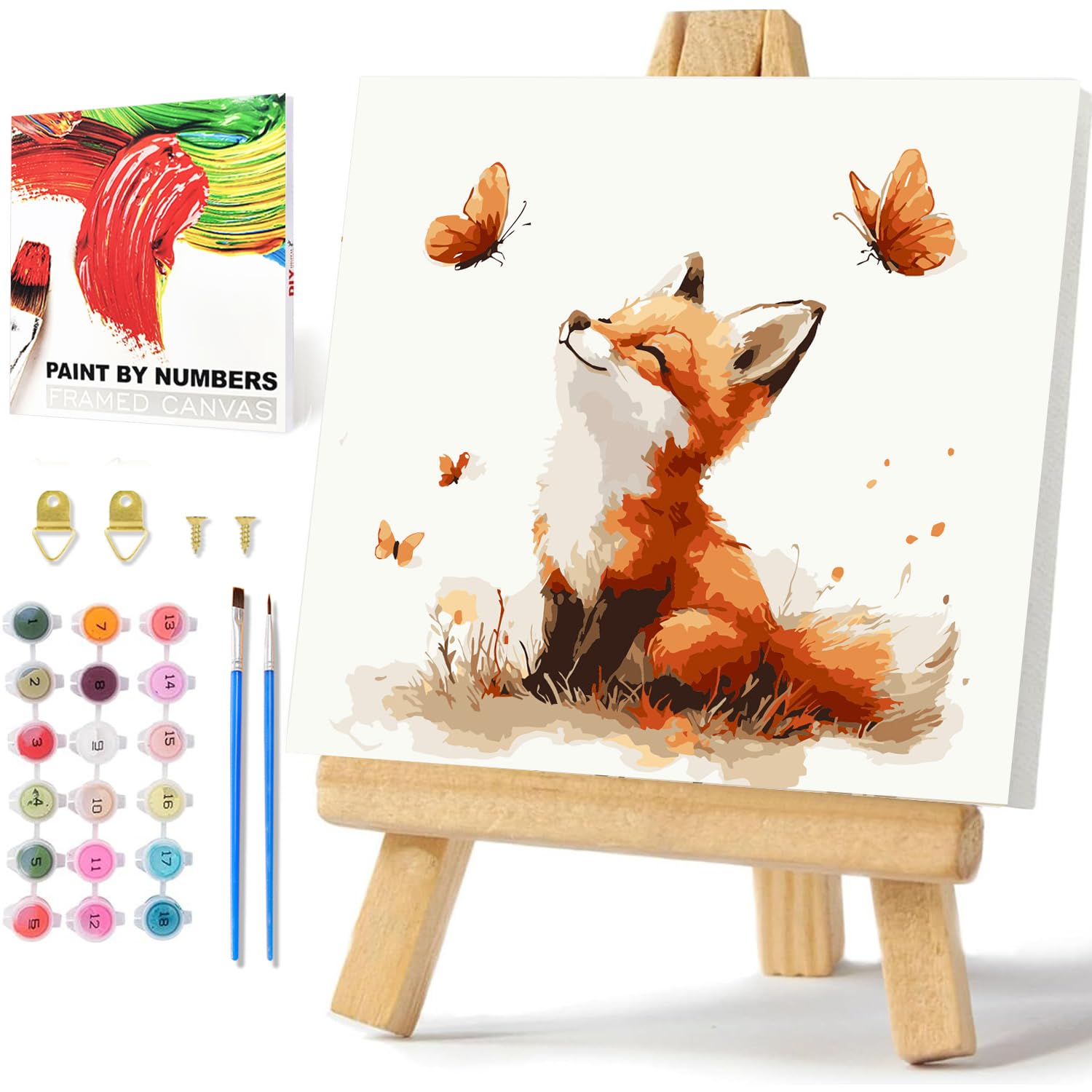 Daisen Art Fuchs Malen Nach Zahlen, Fuchs Malen Nach Zahlen mit Rahmen und Staffelei, Paint by Numbers Tiere für Geschenk und Home Decor 20x20cm