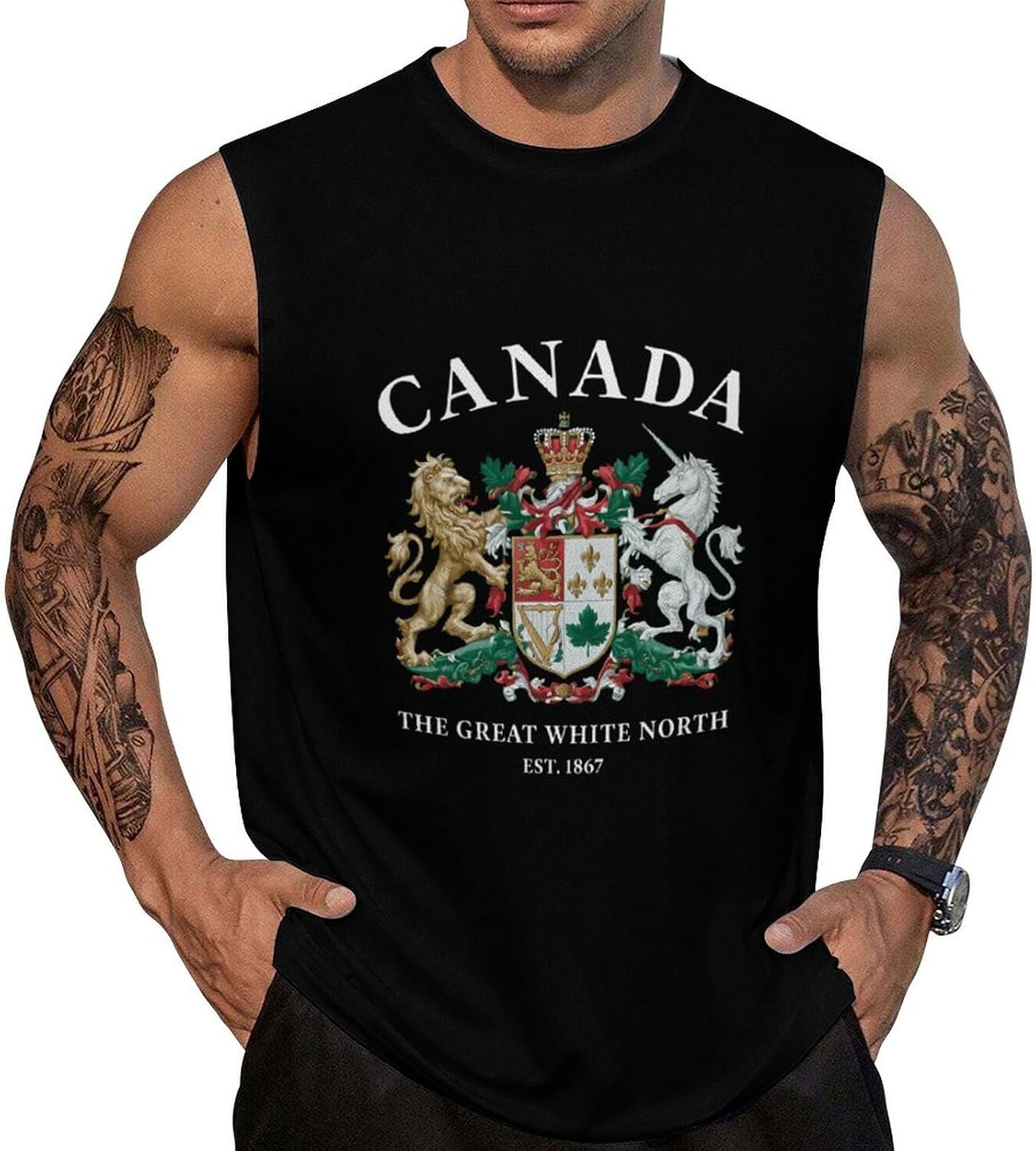 Canada Coat Arm Great White North Men Summer Sleeveless Crew Neck Top 5XL