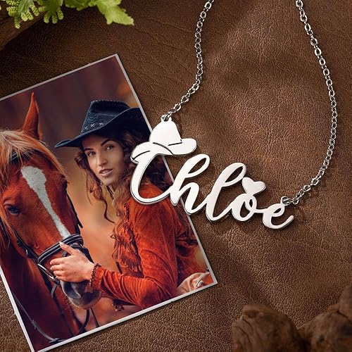 Miniatura 7 de Collar con nombre personalizado, collar de vaquera, collar con nombre de vaquero con sombrero de vaquero, collar occidental de buena suerte, regalo