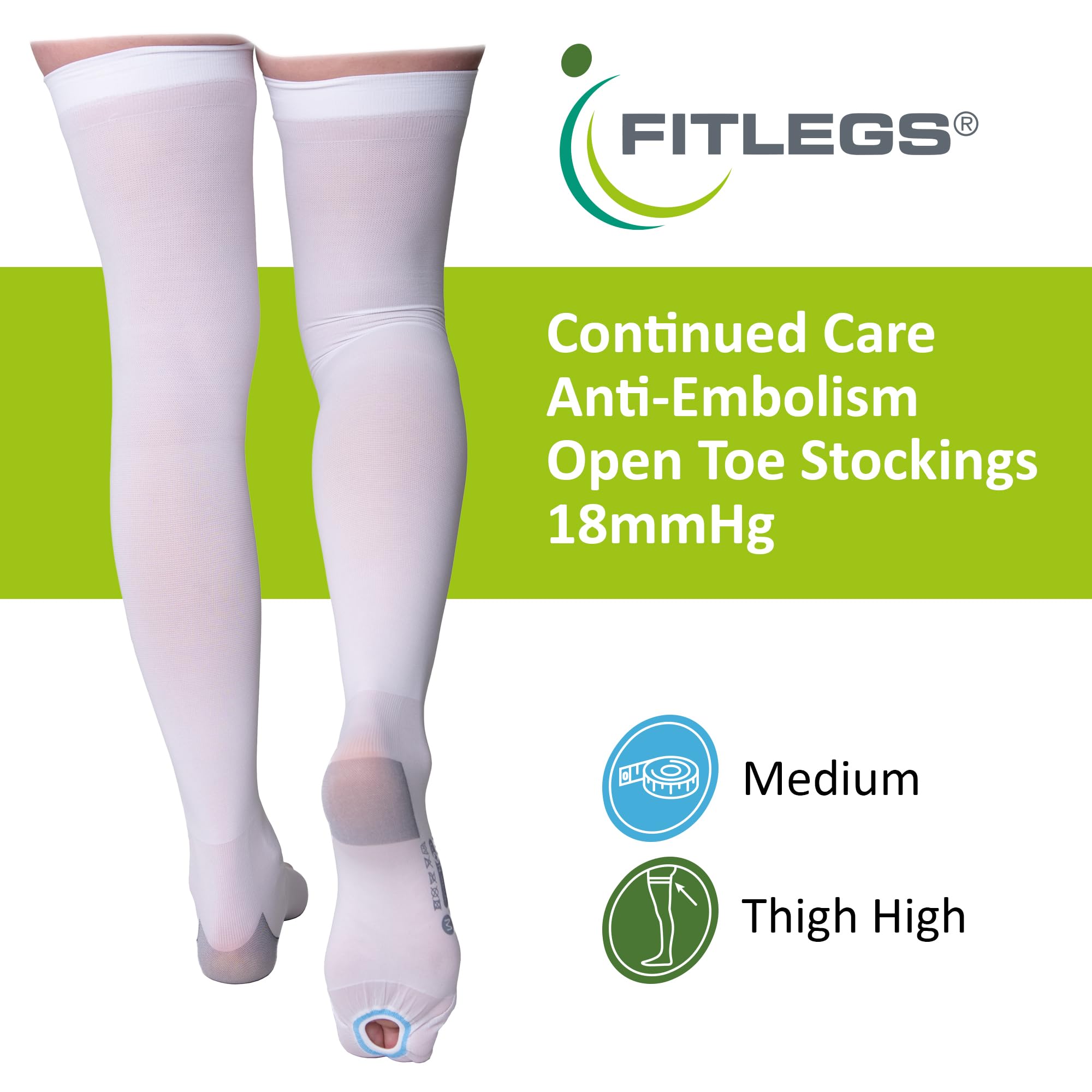 FitLegs - Open-Toe Compression Stocking - 18mmHg AES DVT Prevention - Thigh High, Large, White - Image 2