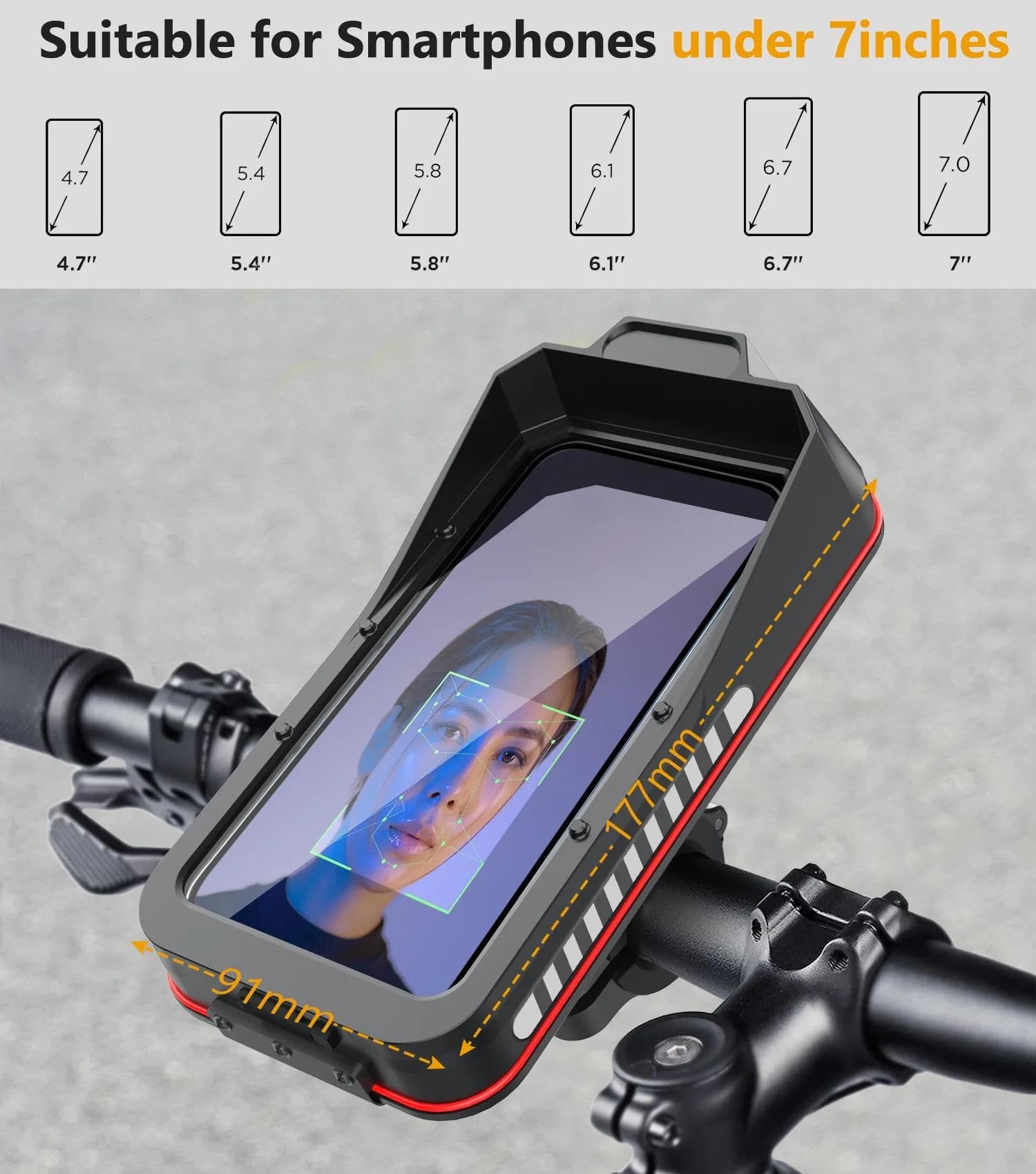 Soporte Móvil Moto Bici Impermeable Cierre Rápido Scooter Manillar para 4,7-7 Pulgadas