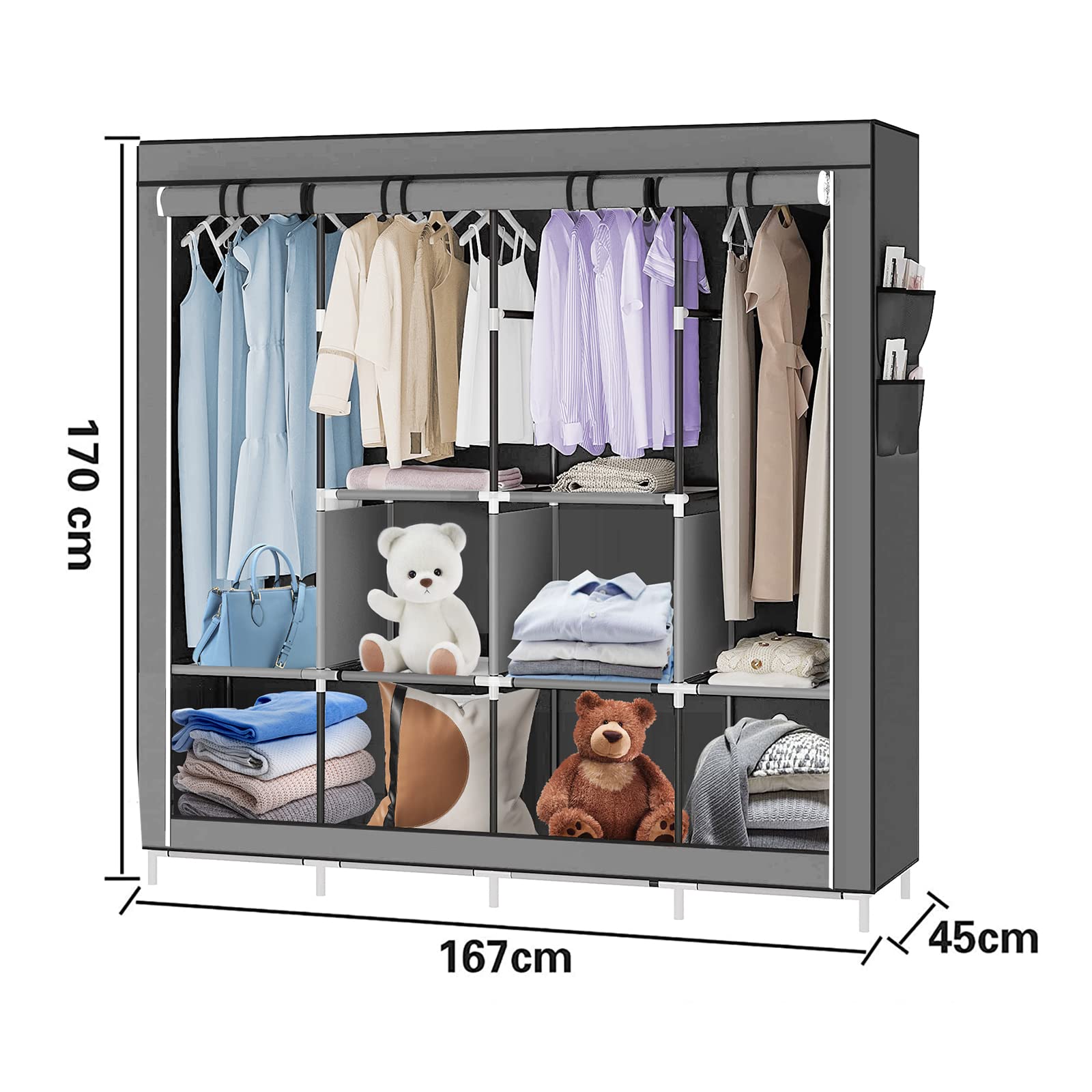 Armario de almacenamiento plegable, armario, armario, dormitorio, de tela no tejida, organizador de almacenamiento para dormitorio, vestidor, vestidor, textil de tela no tejida (170 x 45 x 108 cm),