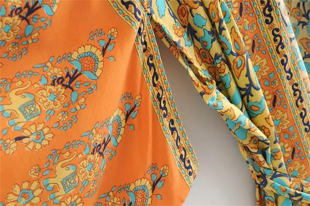 Wjnvfioo Donna Stampa Floreale Kimono Bohemian Camicetta Lunga Scollo a V Maniche a Pipistrello Maxi Top Spiaggia