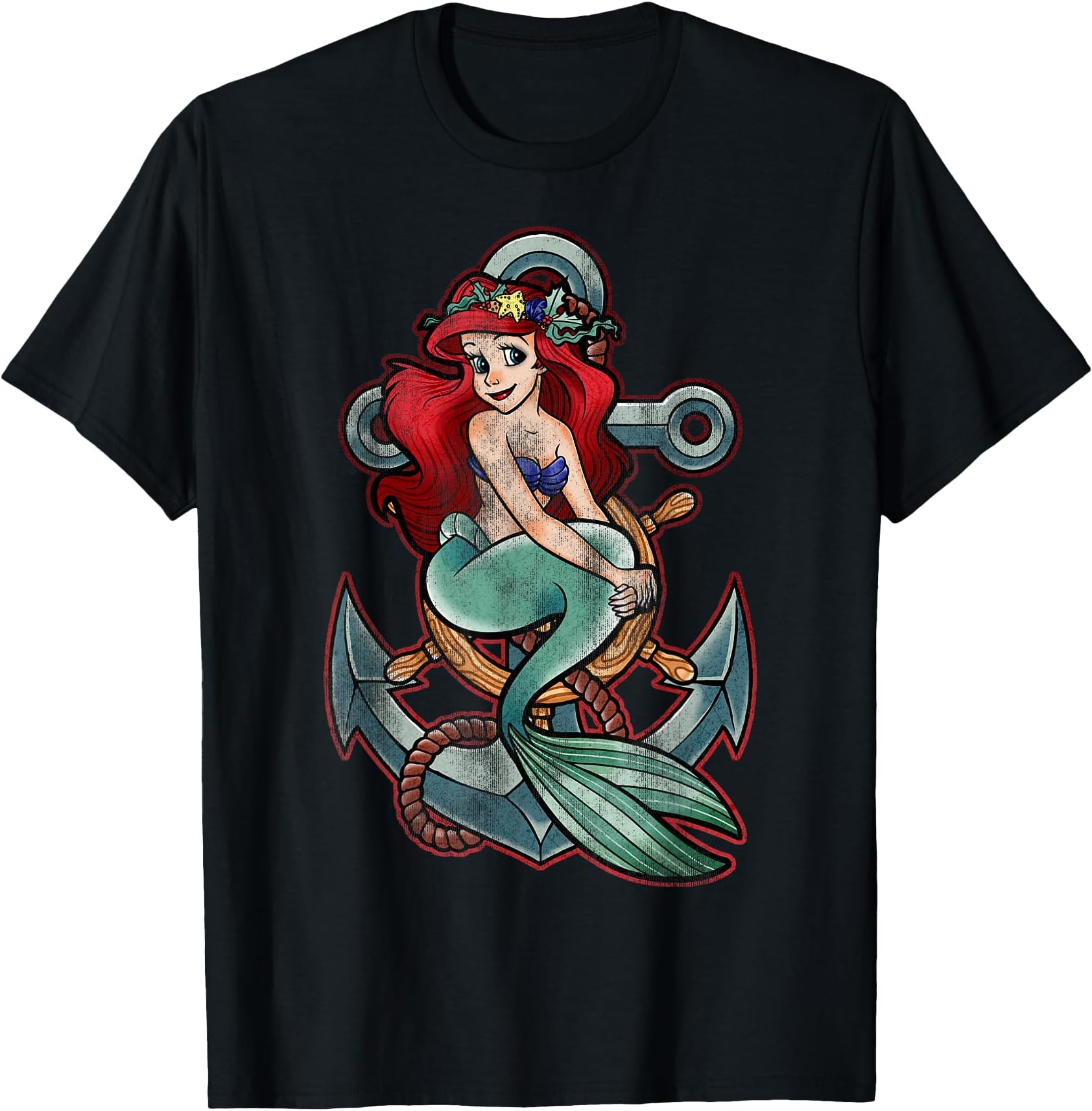 Little Mermaid Tattoo Anchor Pose Graphic T-Shirt T-Shirt