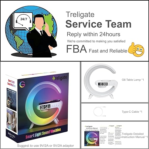 Miniatura 3 de Treligate Nueva lámpara de mesa LED con cargador inalámbrico, lámpara de ambiente con altavoz Bluetooth, lámpara de luz nocturna, reloj despertador