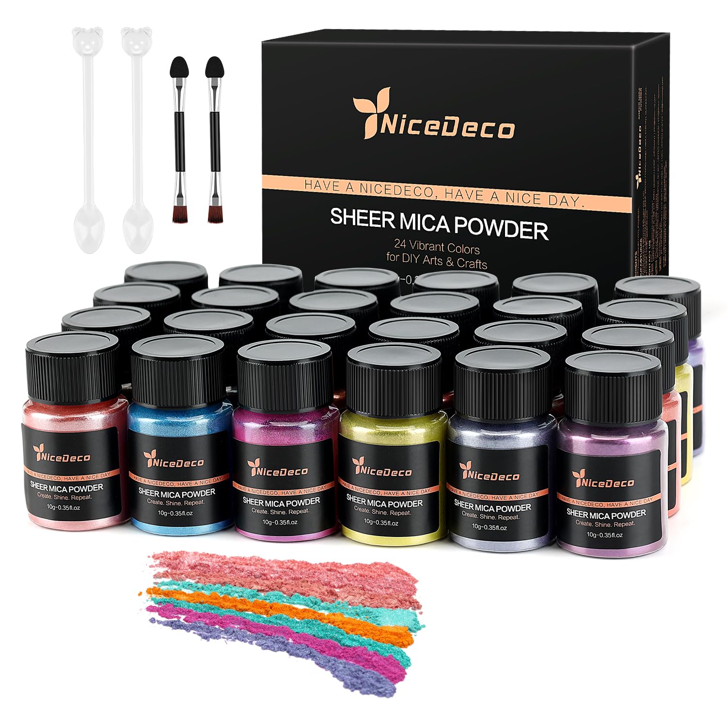 Nicedeco Mica Powder, Polvere Di Mica 24 Colori Pigmento Di Resina Pigmenti per Resina Epossidica, Coloranti per Candele, Smalto Gel Unghie UV, Nail Art Progetti DIY