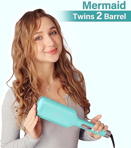 Miniatura 2 de Aima Beauty - Rizador de 2 barriles Aima Beauty de 32 barriles con ondas grandes, rizador de pelo antiquemaduras, bloqueo de emisor iónico negativo,